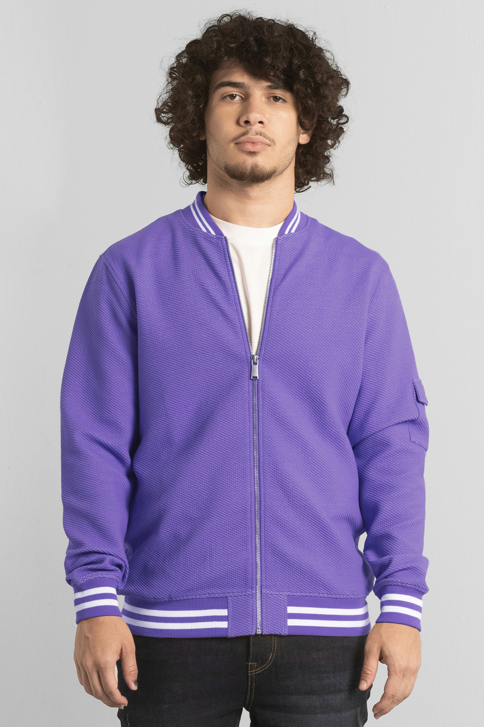 Enorsia Men's Purple Heavy Waffle Bomber Jacket - Xl - 63% Cotton, 31% Polyester, 6% Elastane
