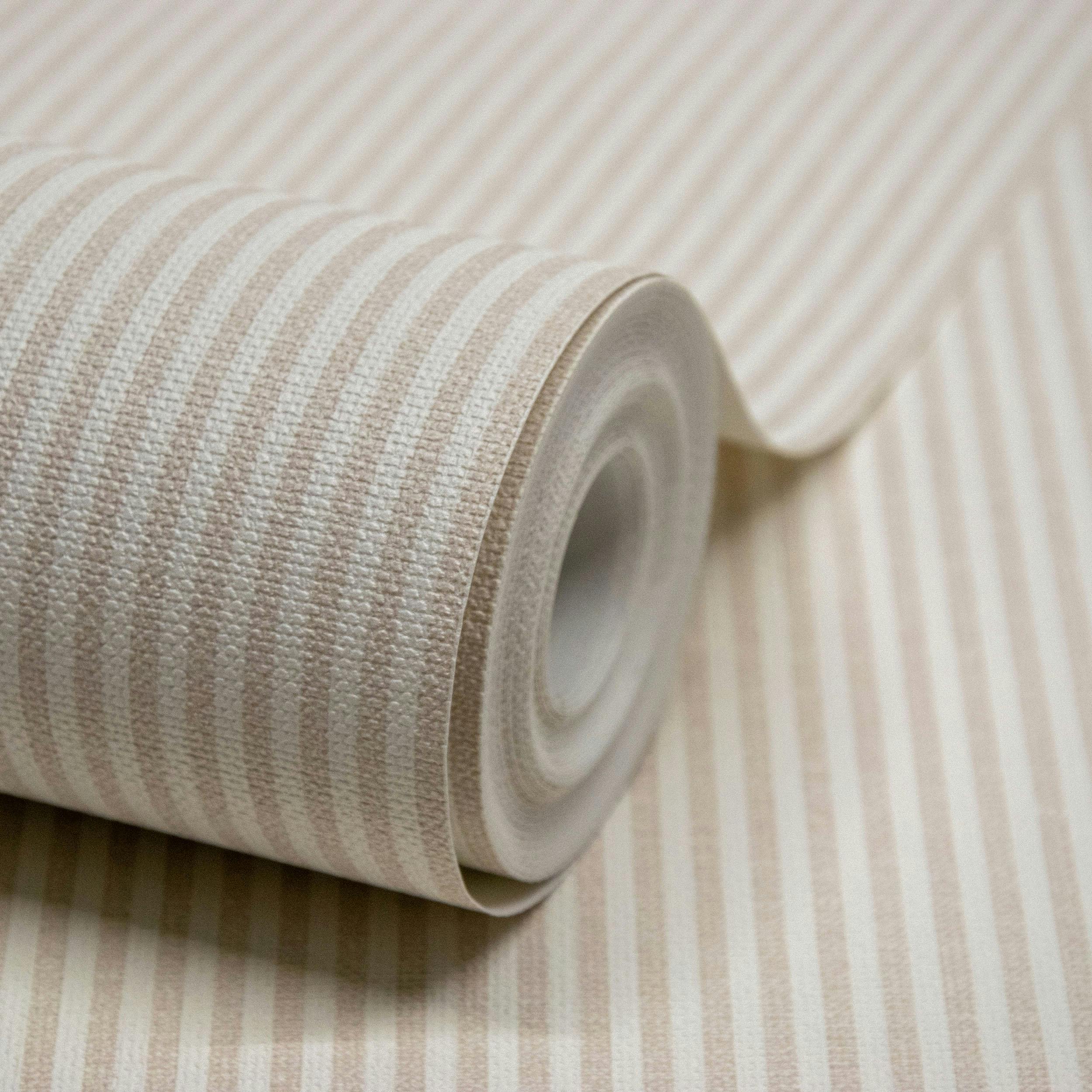 Rackhams Beige Pinstripe Nursery Textured Wallpaper Natural