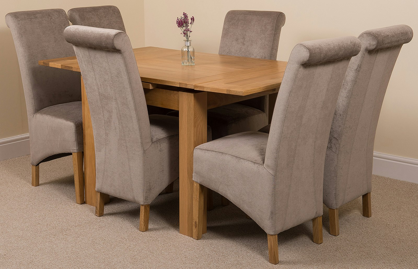 Rackhams Grey Richmond Extending Oak Dining Set With Montana Fabric Chairs - 6 Chairs Small