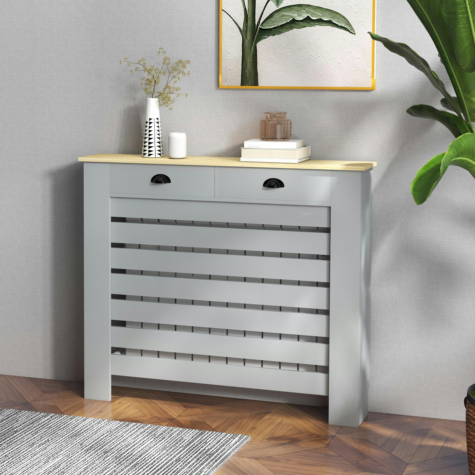 Rackhams Grey 95.5H X 111Wcm Radiator Cover, With Drawer - Image 7
