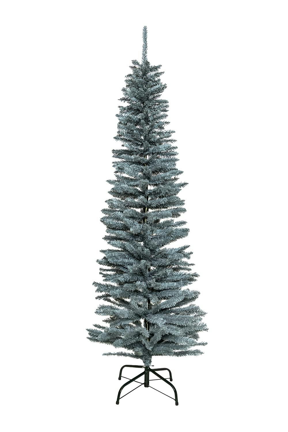Rackhams Green 4Ft To 8Ft Slim Artificial Flocked Christmas Pencil Trees With Metal Stand - 4Ft - Pvc