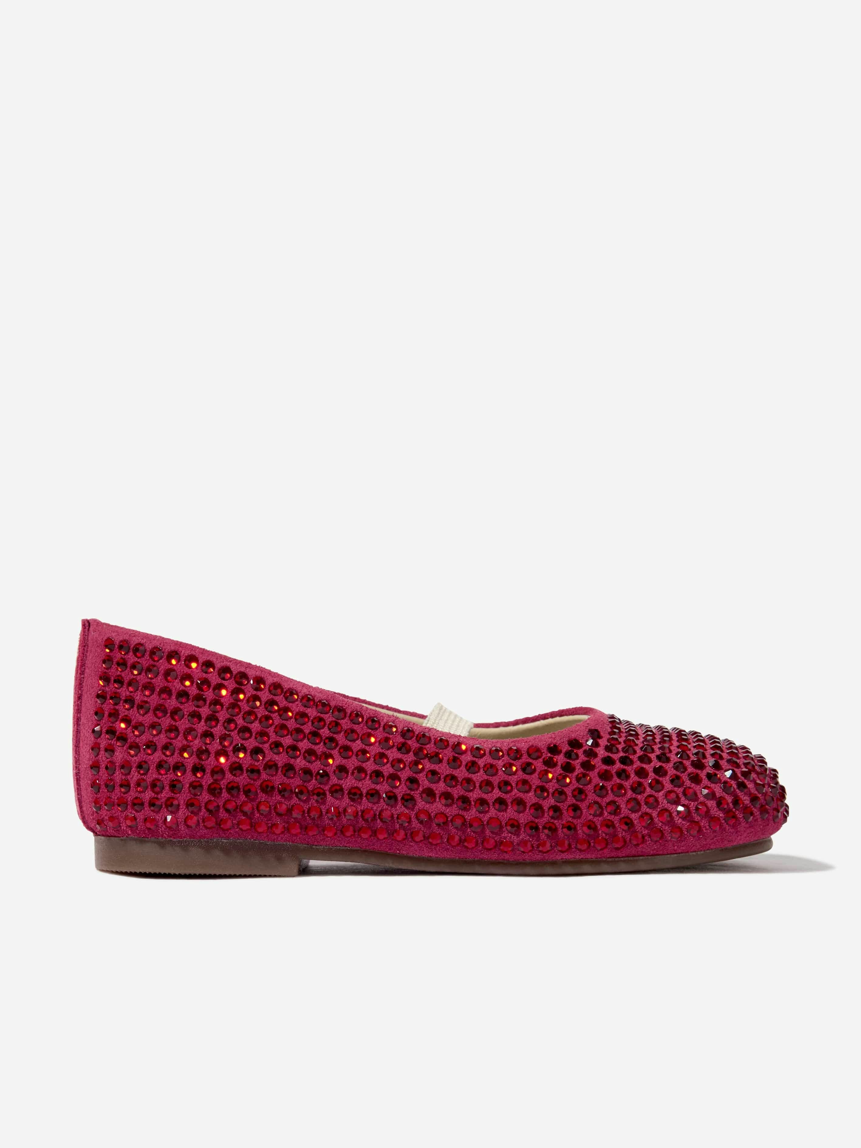 Babywalker Girls Red Suede Swarovski Crystals Allover Ballerinas In - Eu 28 Uk 10
