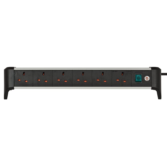 Rackhams Alu-Office-Line Desktop Extension Lead Office Extension Lead 6 Gang Aluminium