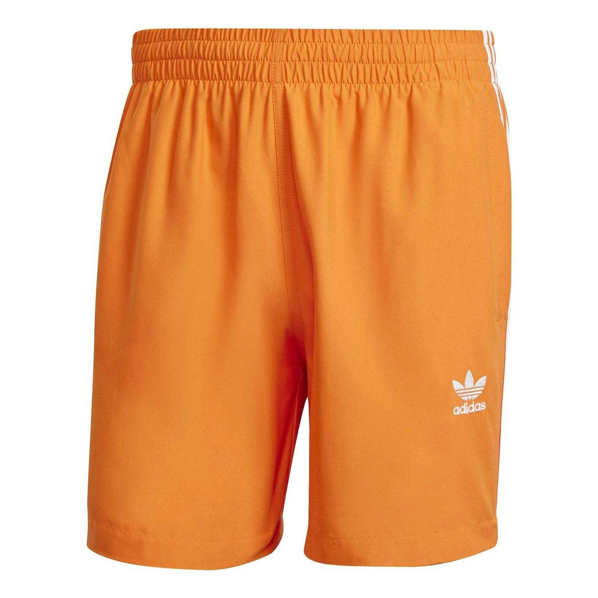 Adidas Men's Orange 3 Stripes Swim Shorts - Xs - 100% Mixed