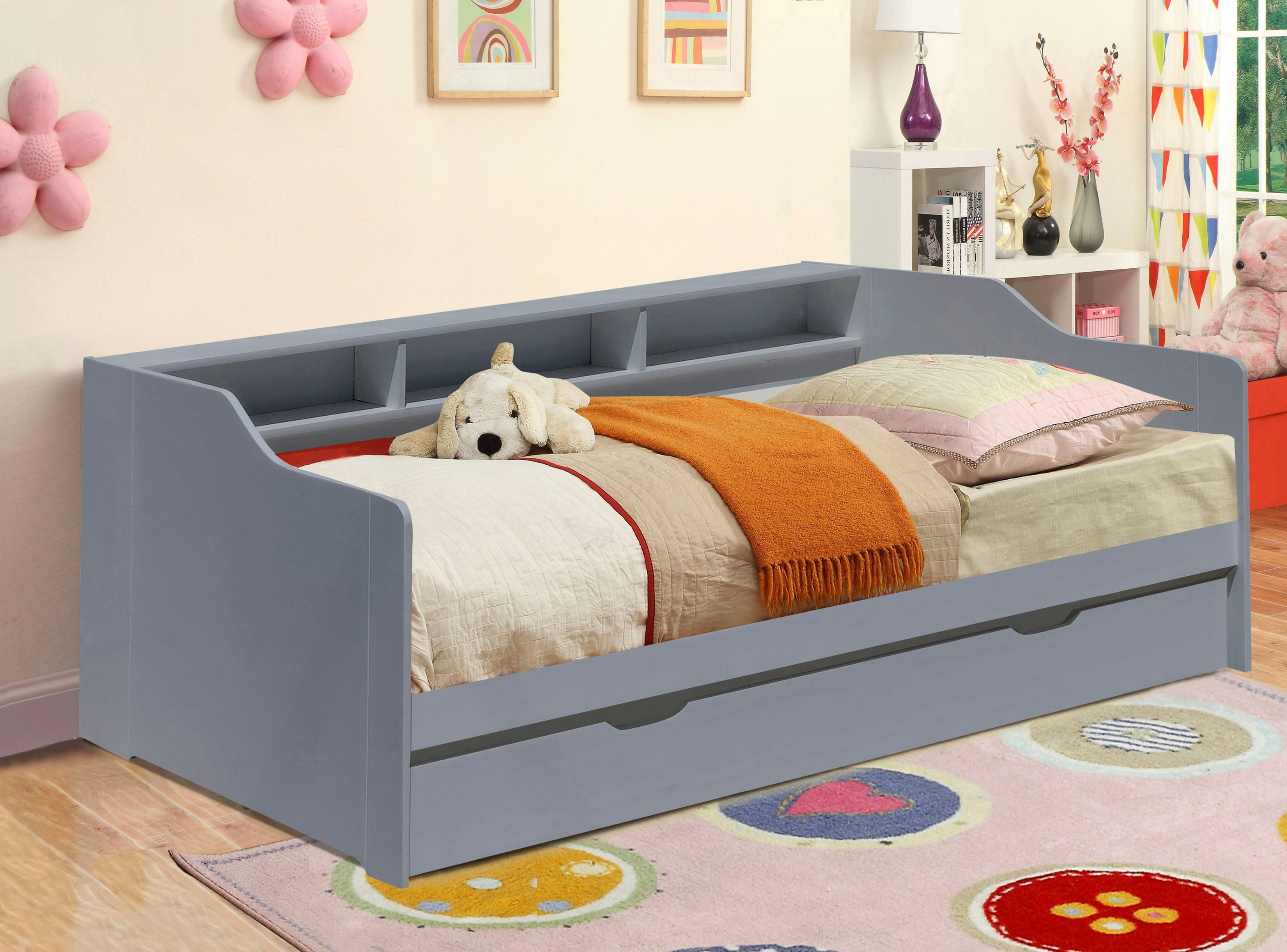Comfy Living Grey/White 3Ft Wooden Bed With Trundle, Or Caramel With Shelving Bedroom