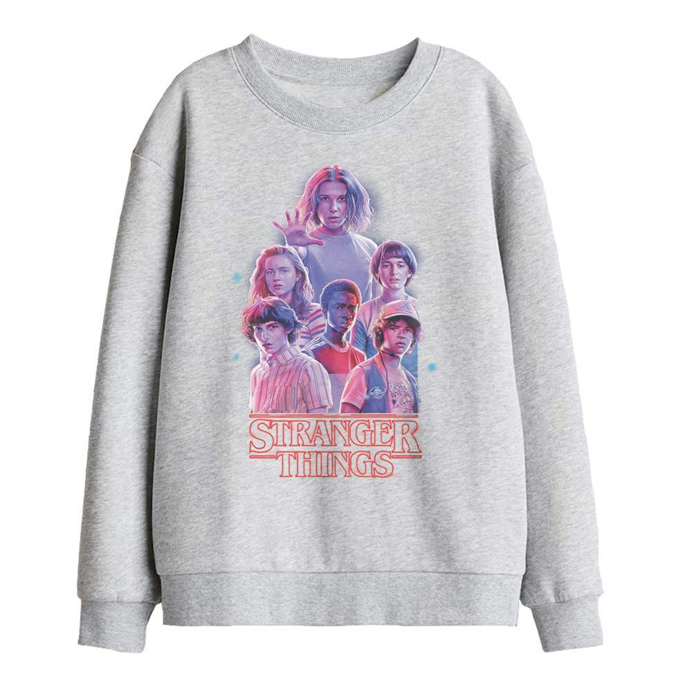 Stranger Things Kids Glow Group Sweatshirt - Athletic Heather - 9-11 Years - Athletic Heather - 50% Cotton/50% Polyester