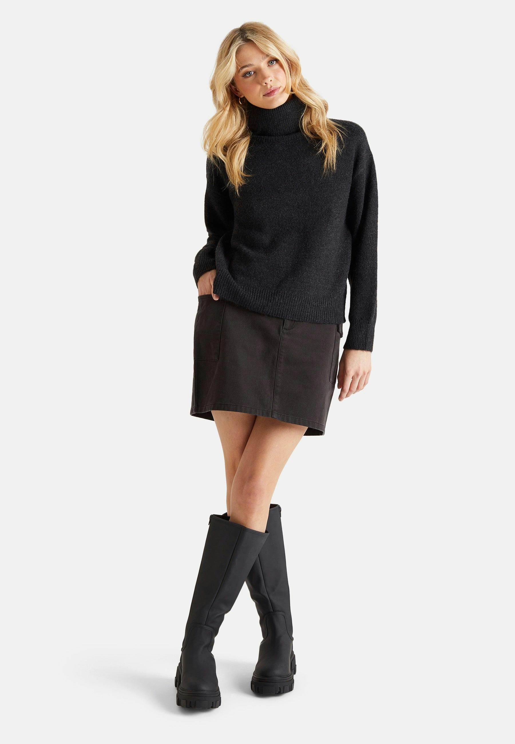 Urban Bliss Charcoal Roll Neck Jumper - S