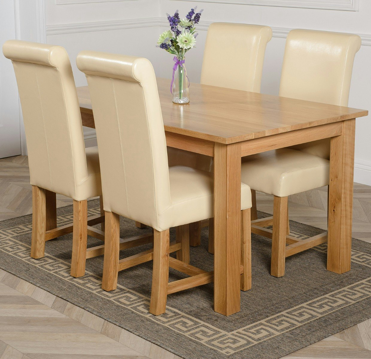 Rackhams Ivory Oslo 150 X 90Cm Oak Dining Set With Washington Leather Chairs - 4 Chairs Medium