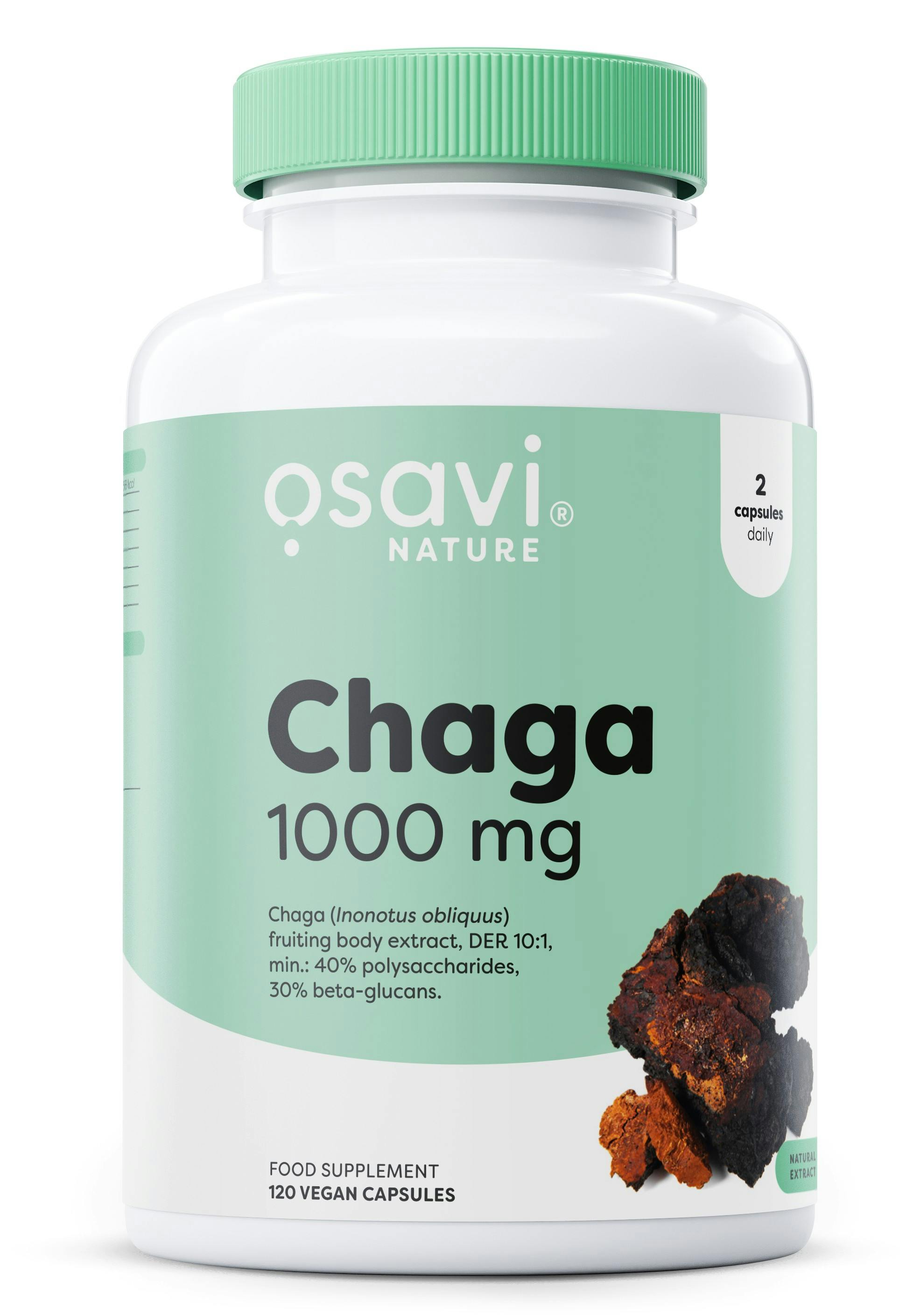 OSAVI Chaga Mushroom Extract Capsules, 1000mg, 120 Vegan Caps, Standardised 40% Polysaccharides and 30% Beta-glucans, Clean Label, Made in Poland - Image 5