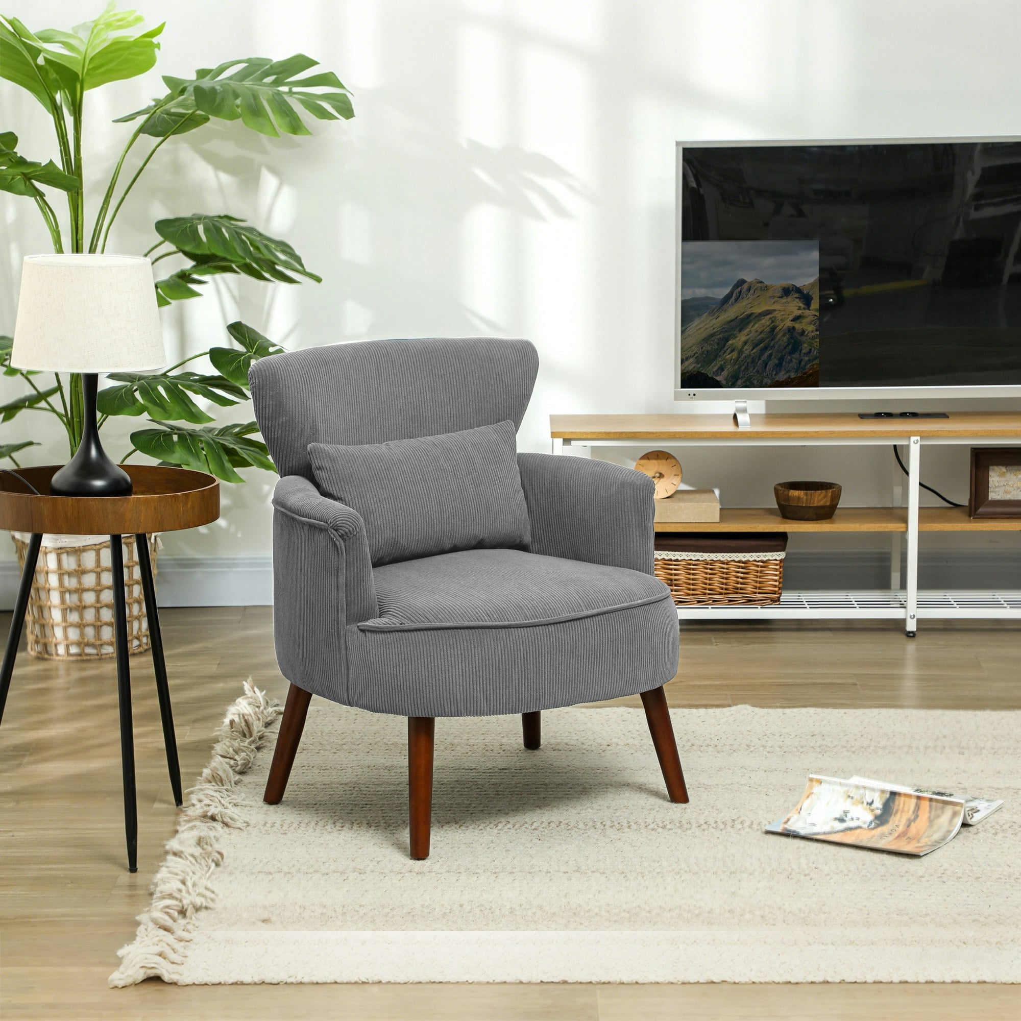 Homcom Light/Grey Armchair With Padded Seat And Backrest For Living Room