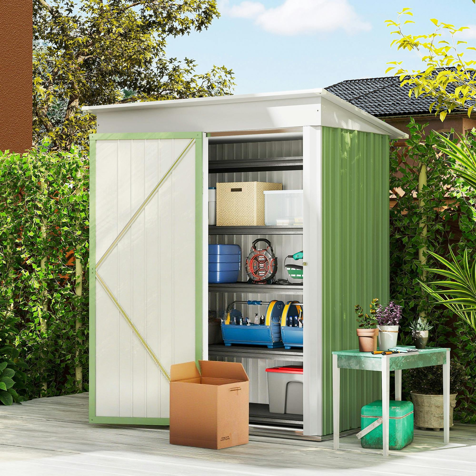 Rackhams Green Steel Garden Shed, Small Lean-To Shed For Bike, 5X3 Ft,