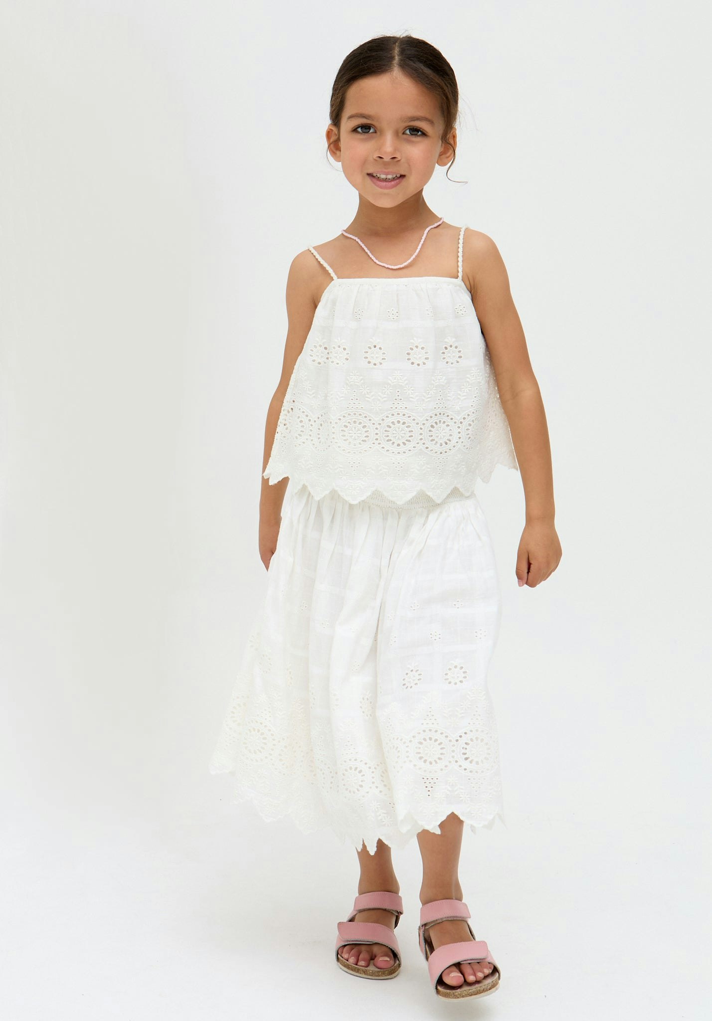 Raffya White Kids Rufa Spaghetti Strap Windowpane Check Cami In - 3 Years