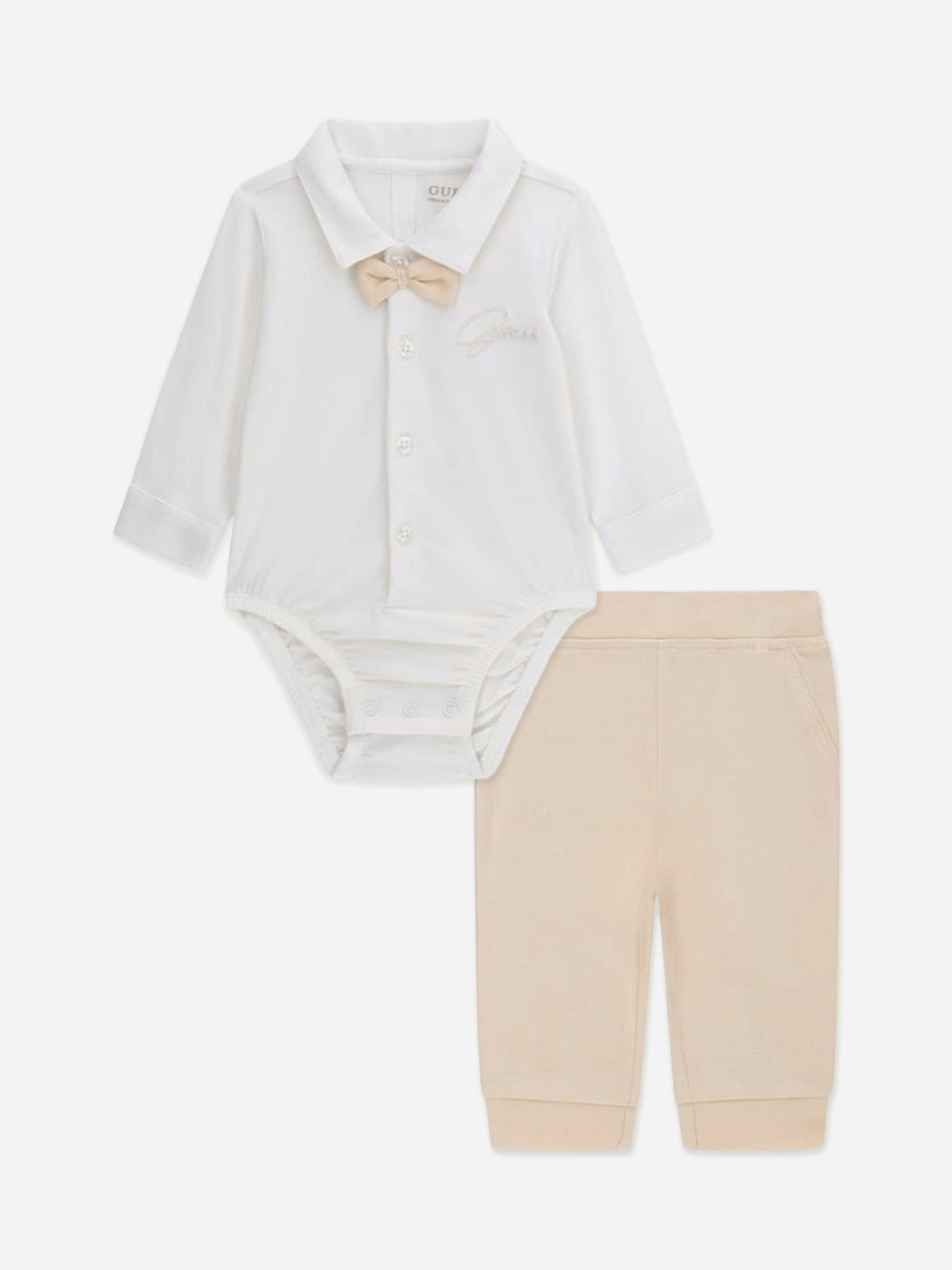 Guess Men's White Baby Boys Bodysuit And Pants Set In - 6 - 9 Mths