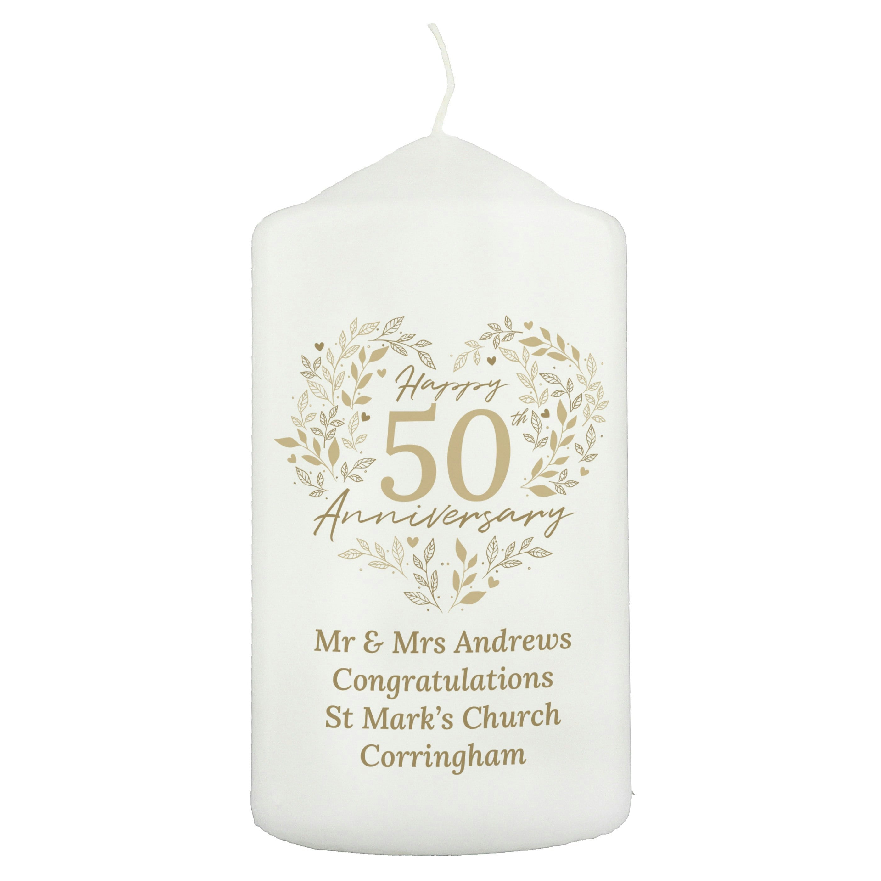 Rackhams Golden Personalised 50Th Wedding Anniversary Pillar Candle