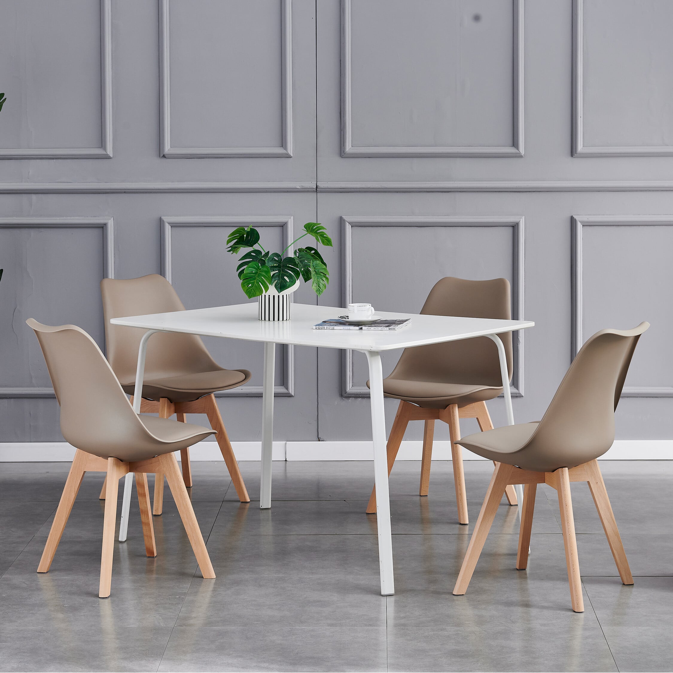 Rackhams Brown Set Of 4 Dining Chairs With Solid Wooden Legs And Seat Cushion Pads Eva