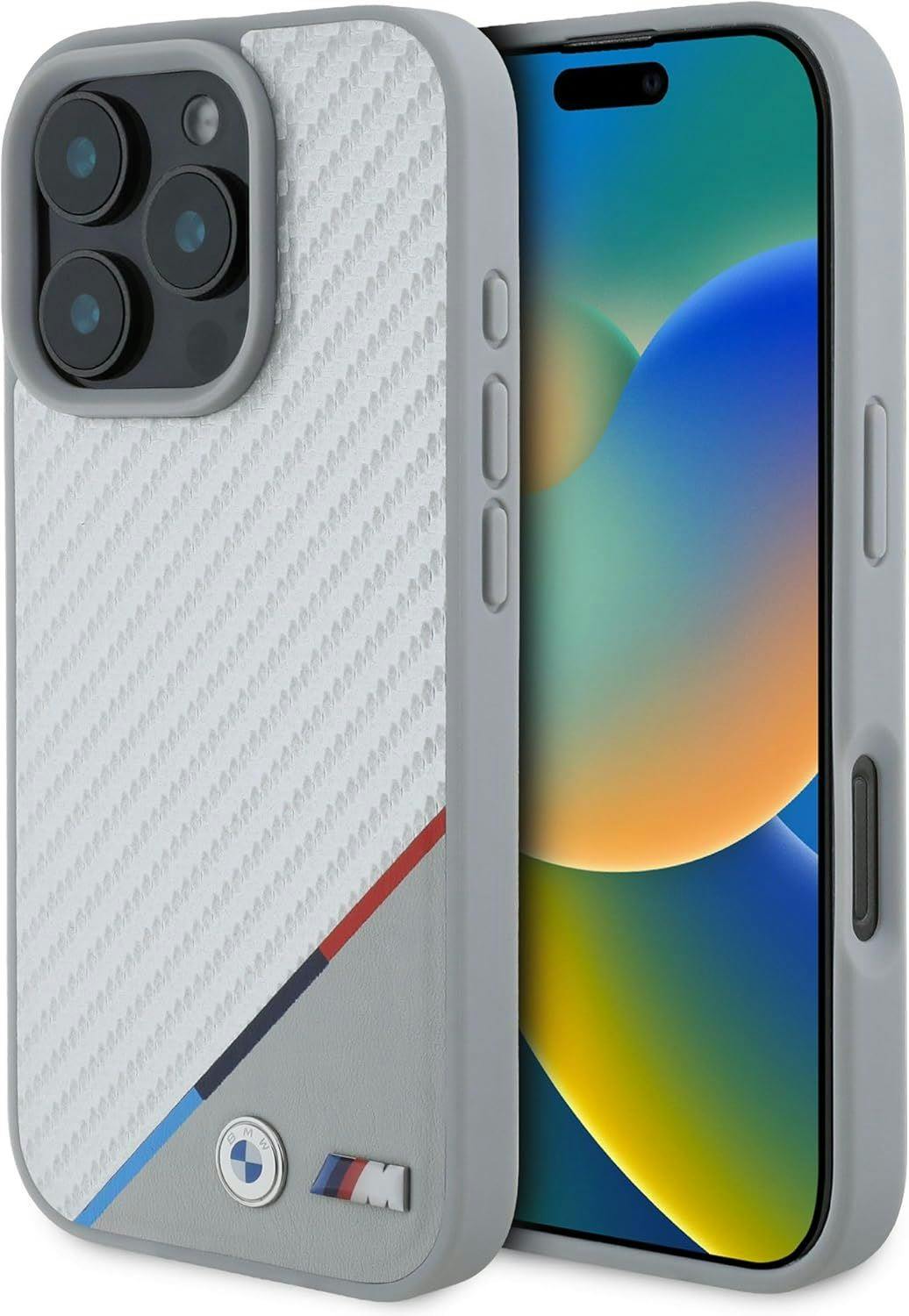 Bmw Grey M Carbon Tricolor Line Case With Magsafe For Iphone 16 Pro 6.3" - Bmhmp16l23pudts