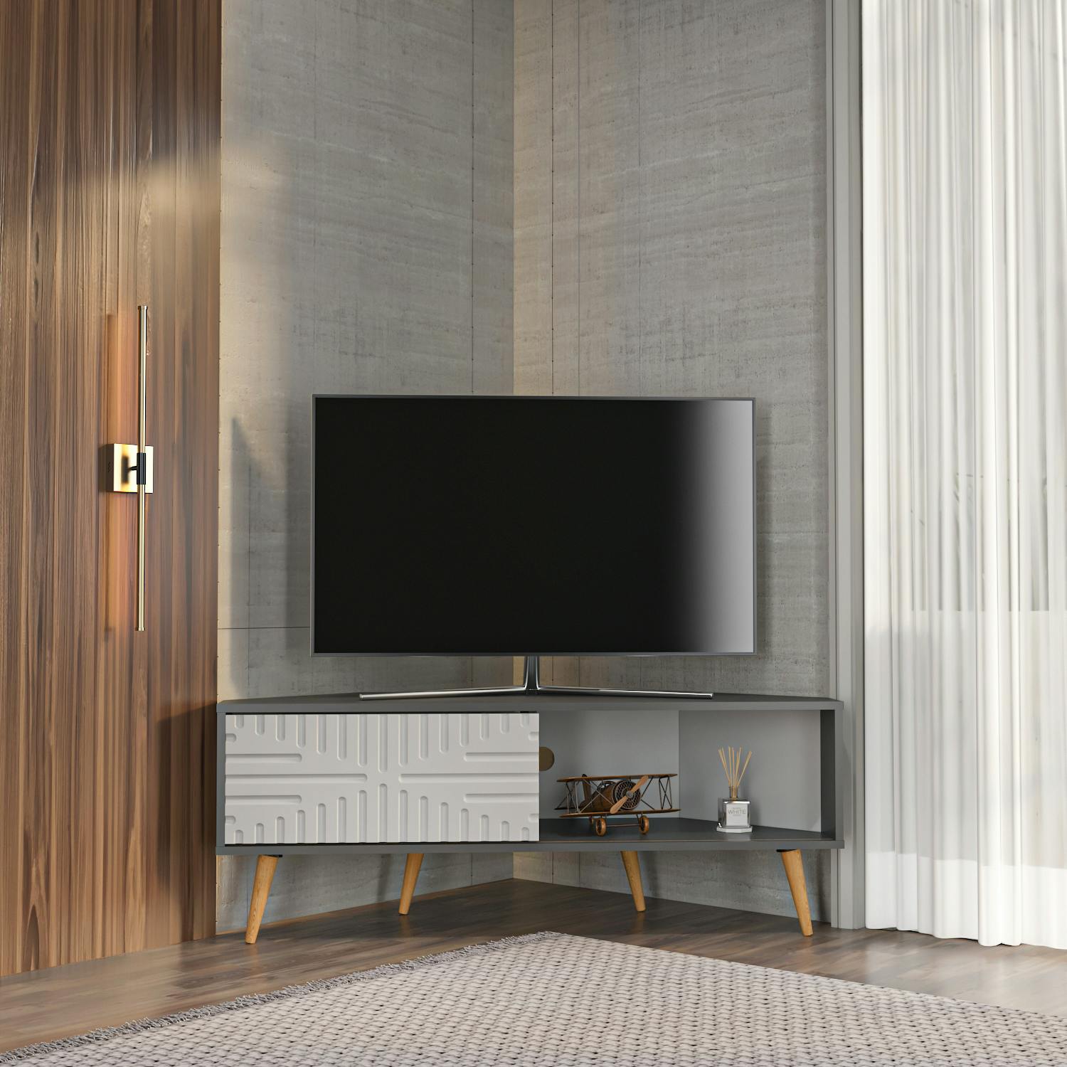 Rackhams Anthracite/White Mora Modern Tv Stand Tv Cabinet For Tv's Up To 63"