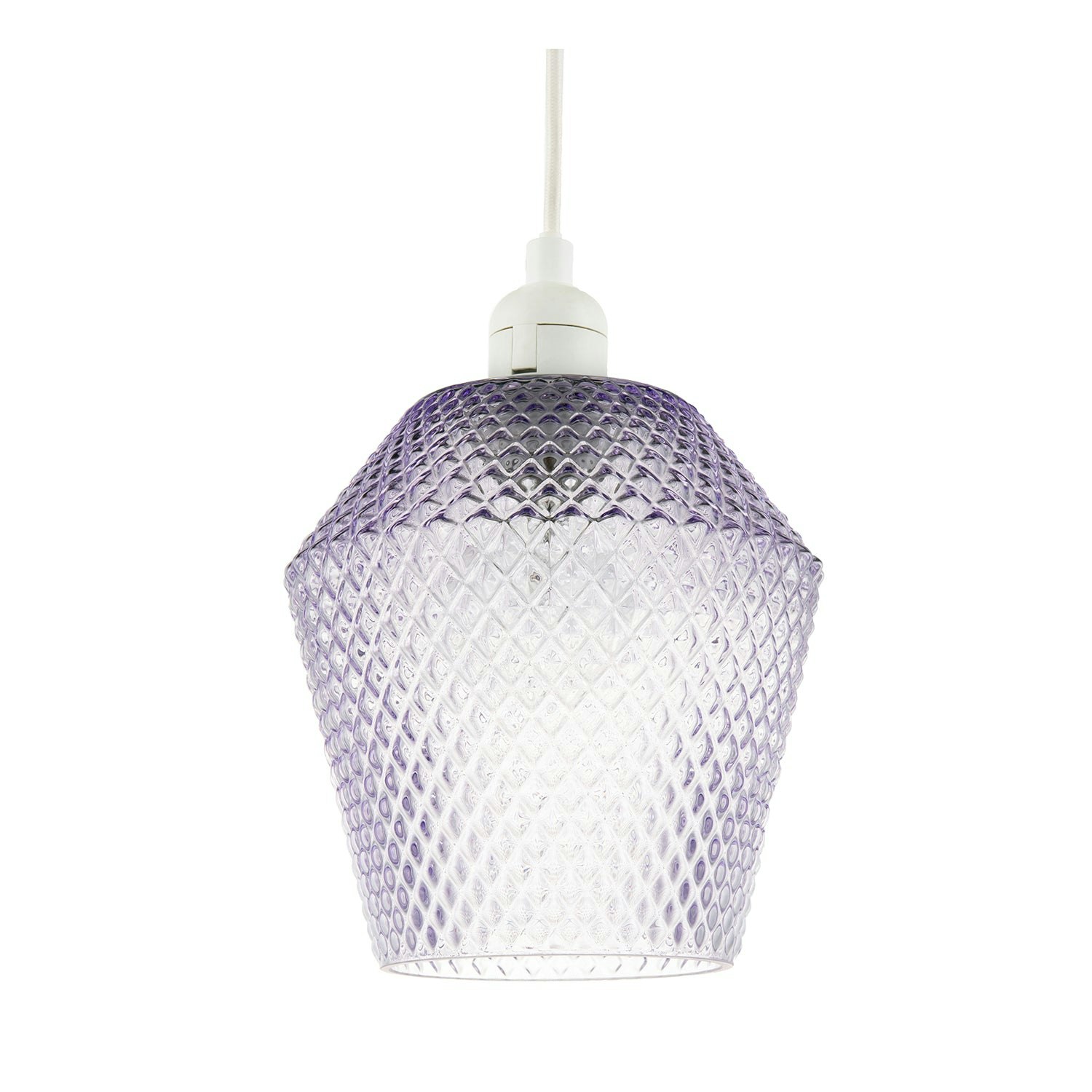 Happy Homewares Purple/Lilac Modern And Compact Diamond Design Glass Pendant Shade 17Cm