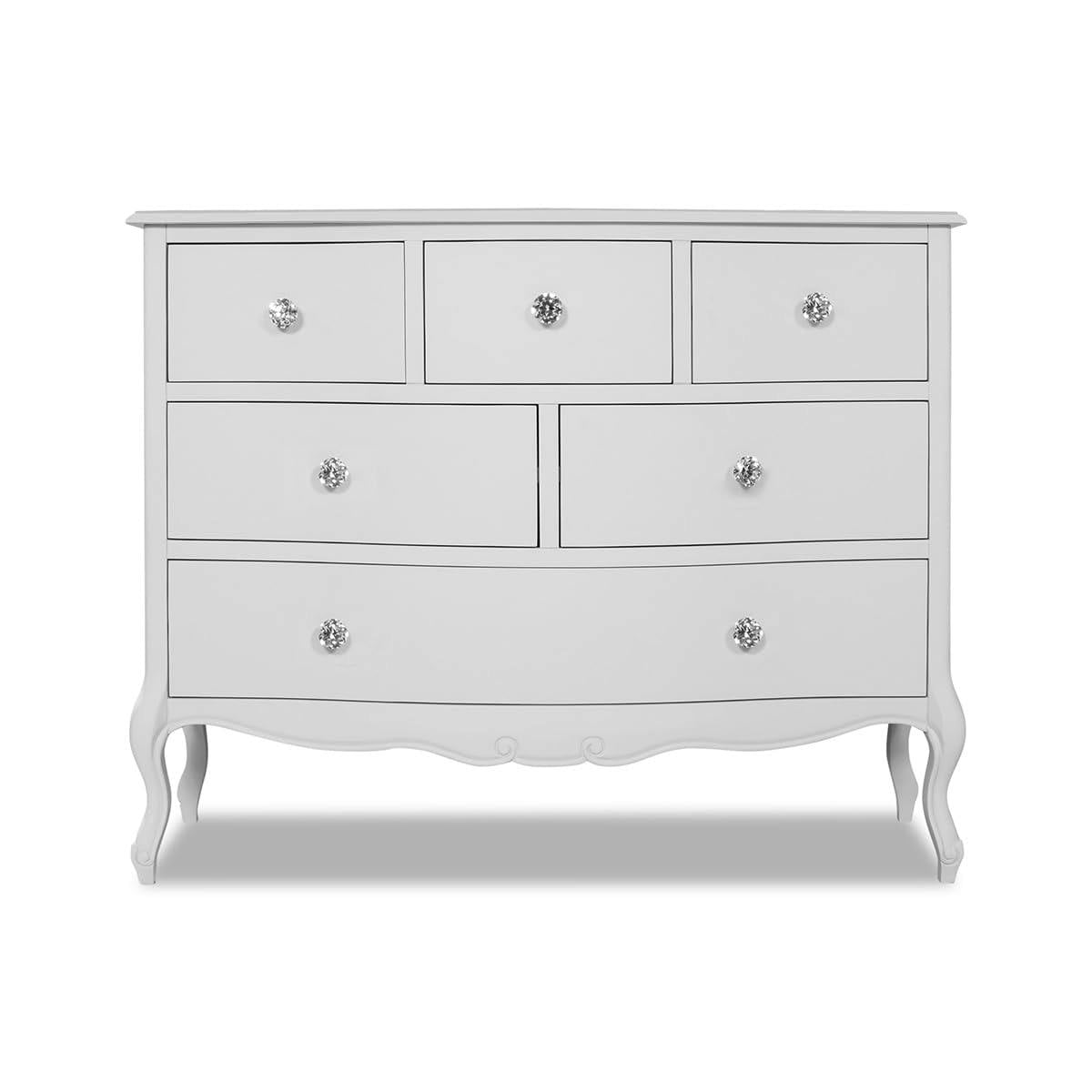 Rackhams White Juliette Vintage Chic 6 Drawer Large Chest With Crystal Handles