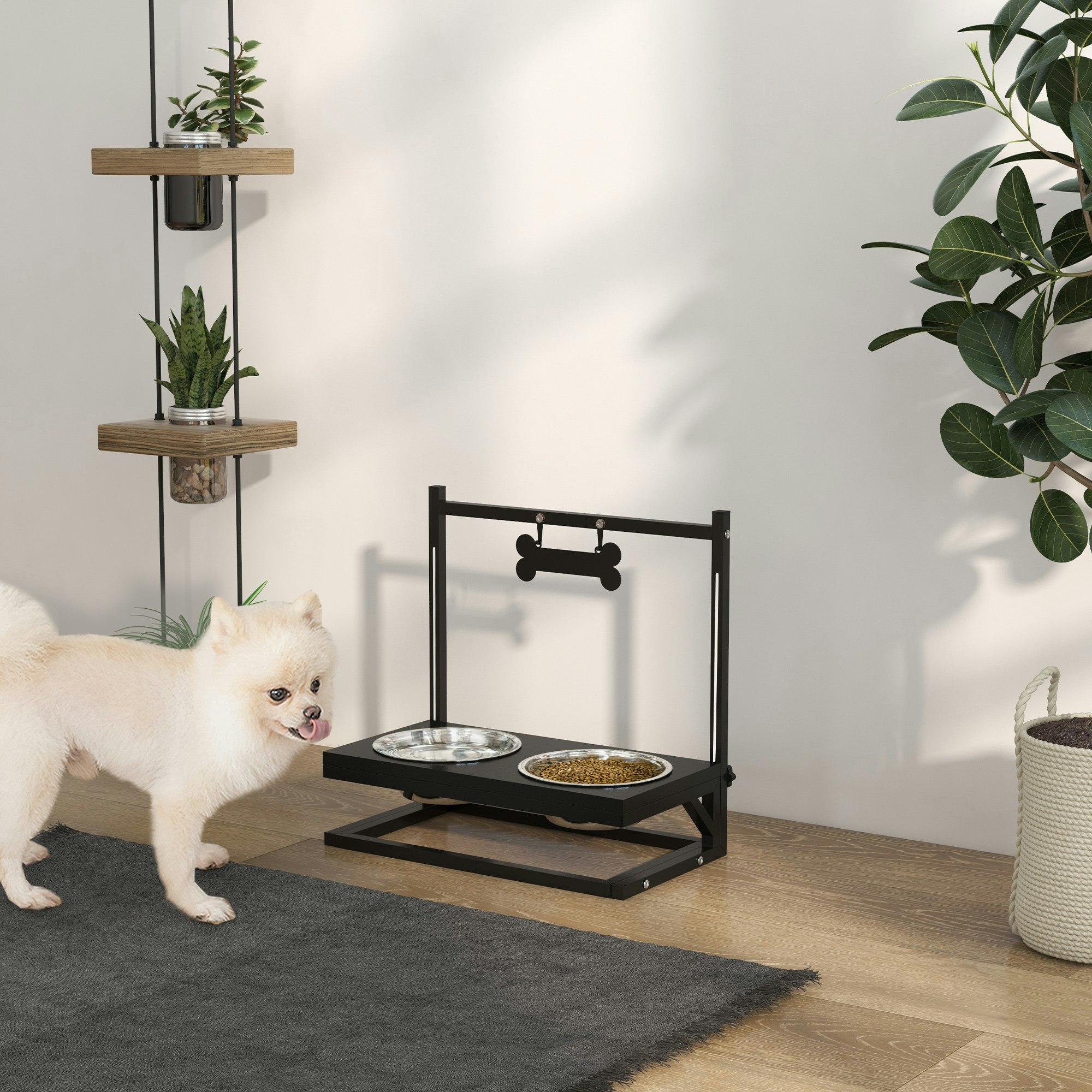 Pawhut Raised Dog Bowl W/ Adjustable Height Stand, For Small Medium Large Dogs