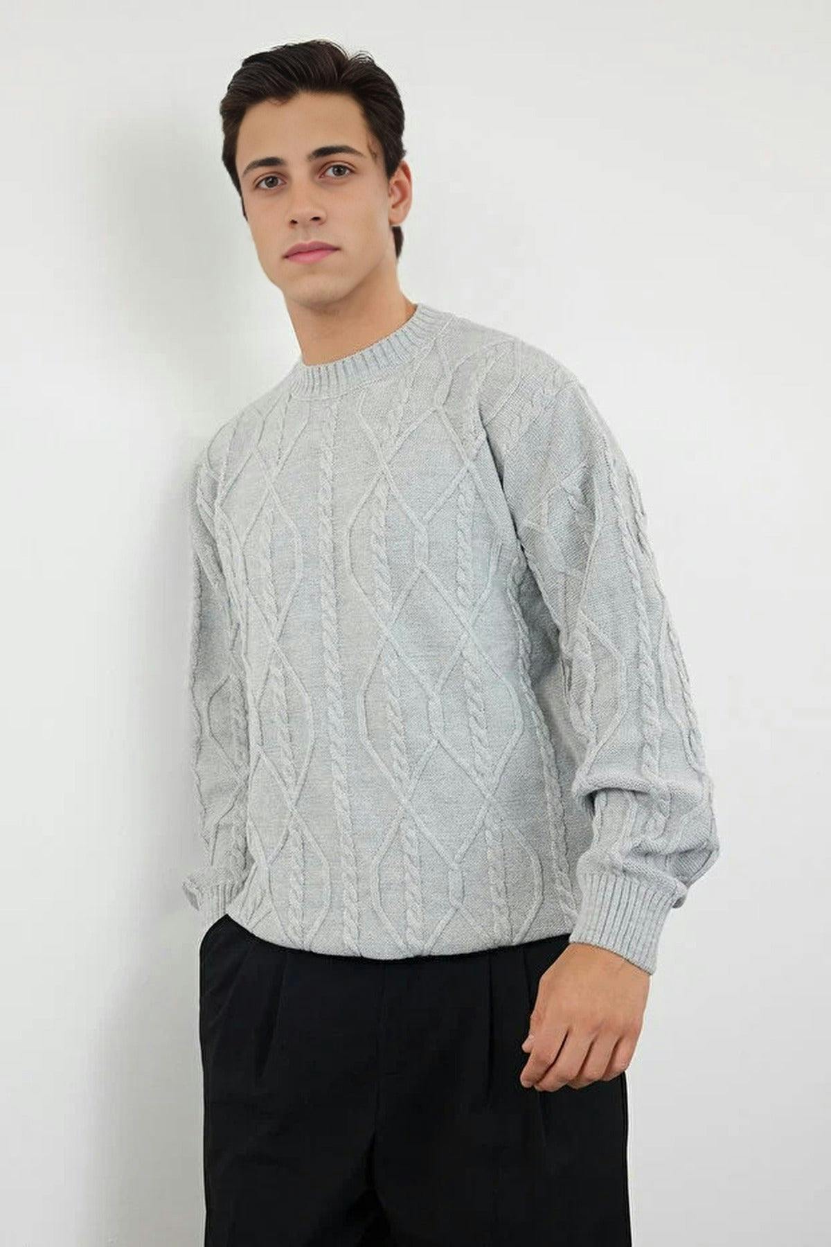 Wovcor Men's Grey Crew Neck Hair Knit Sweater - Xl