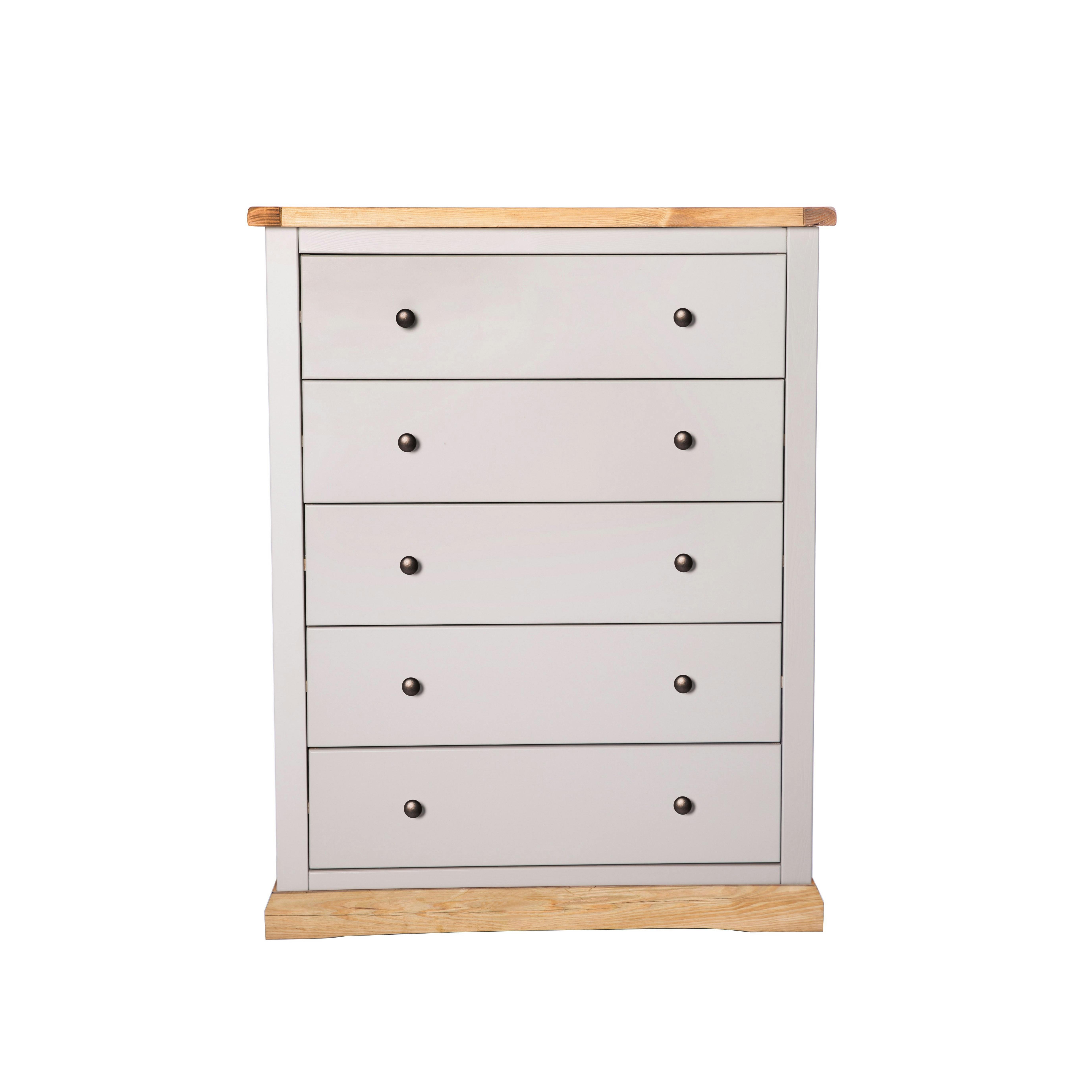 Cabinet Bits Light/Grey Bomporto 5 Drawer Chest Of Drawers Brass Knob