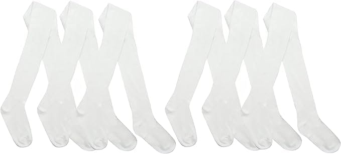 Kav Girls White Tights - Simple And Smooth Cotton Tights For Children - Skin-Friendly Bottoms Tights For Everyday Casual Wear, Indoor And Outdoor - Pack Of 6 - 5-6 Years