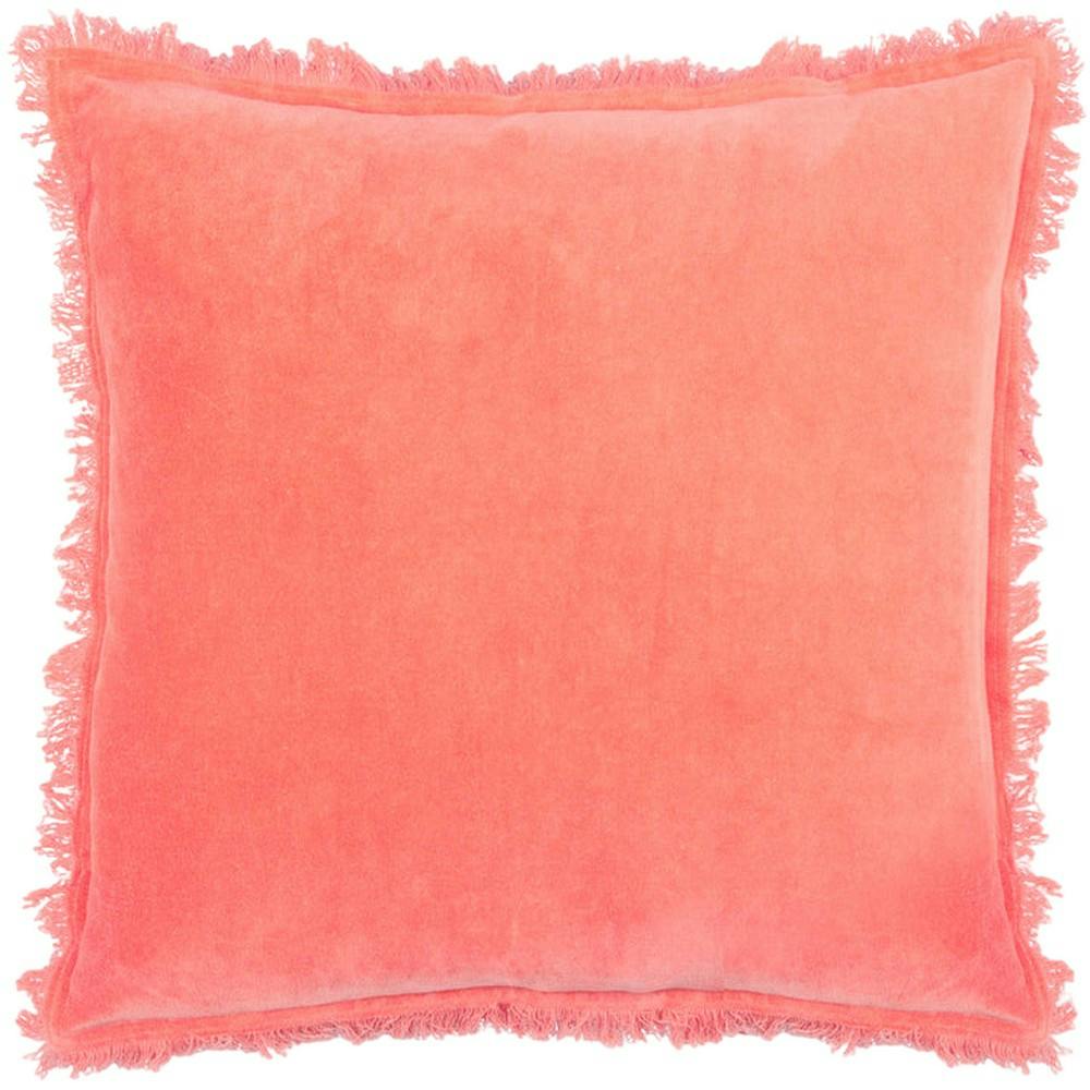 Furn Coral Gracie Fringed Velvet Cushion Cover - 45Cm X 45Cm - 100% Cotton