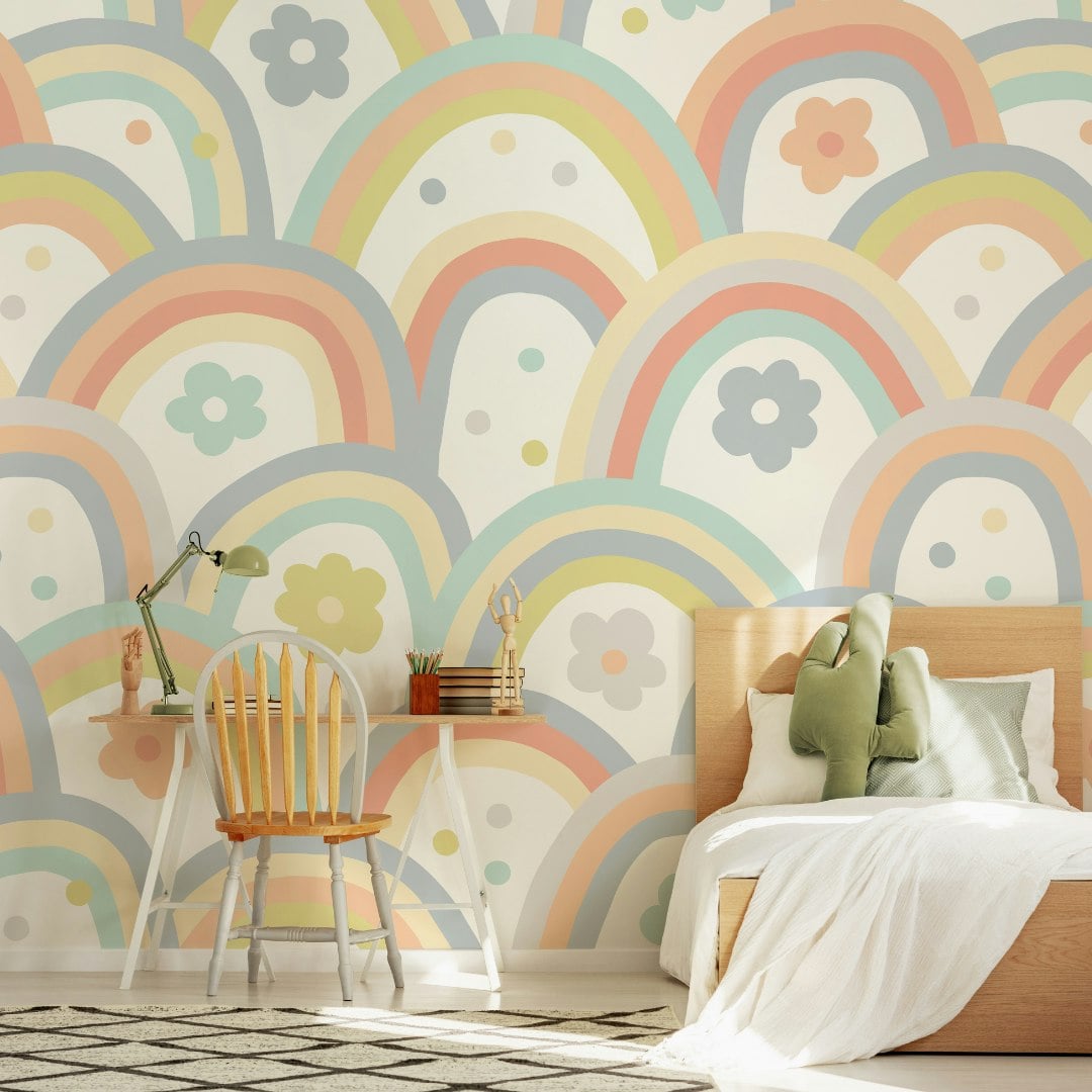 Origin Murals Grey Rainbow Wobble Wall Mural - Large - W350cm X H280cm
