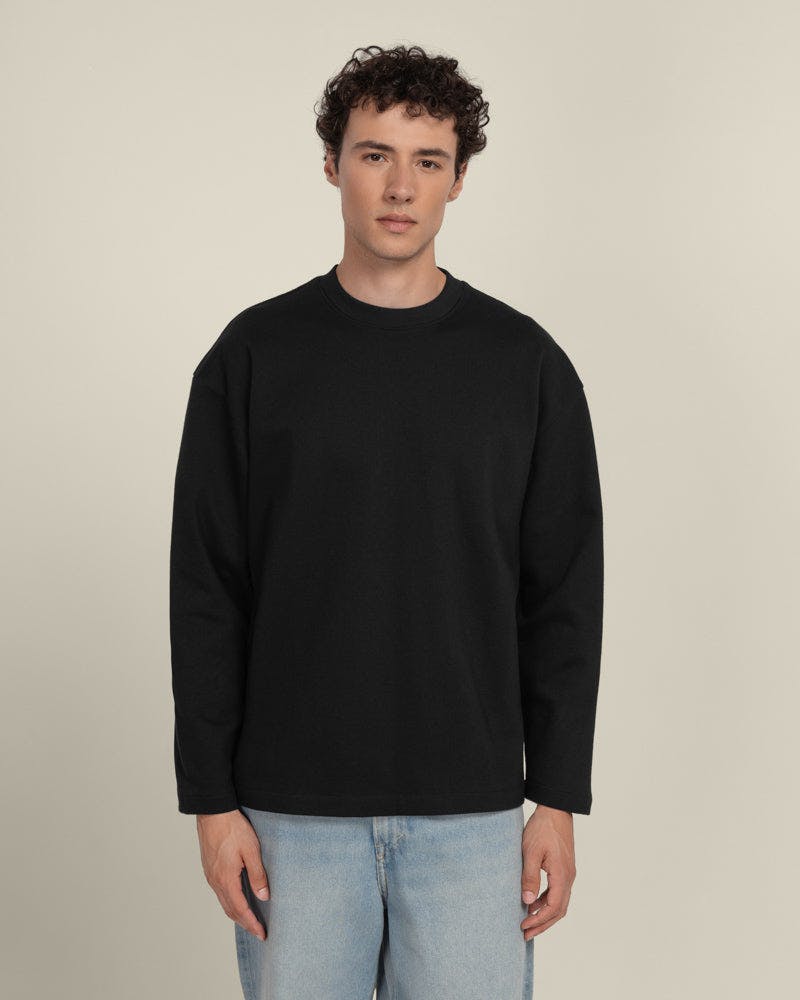 Larsson & Co Black Praesto - Oversized Stepped Hem Sweatshirt - L