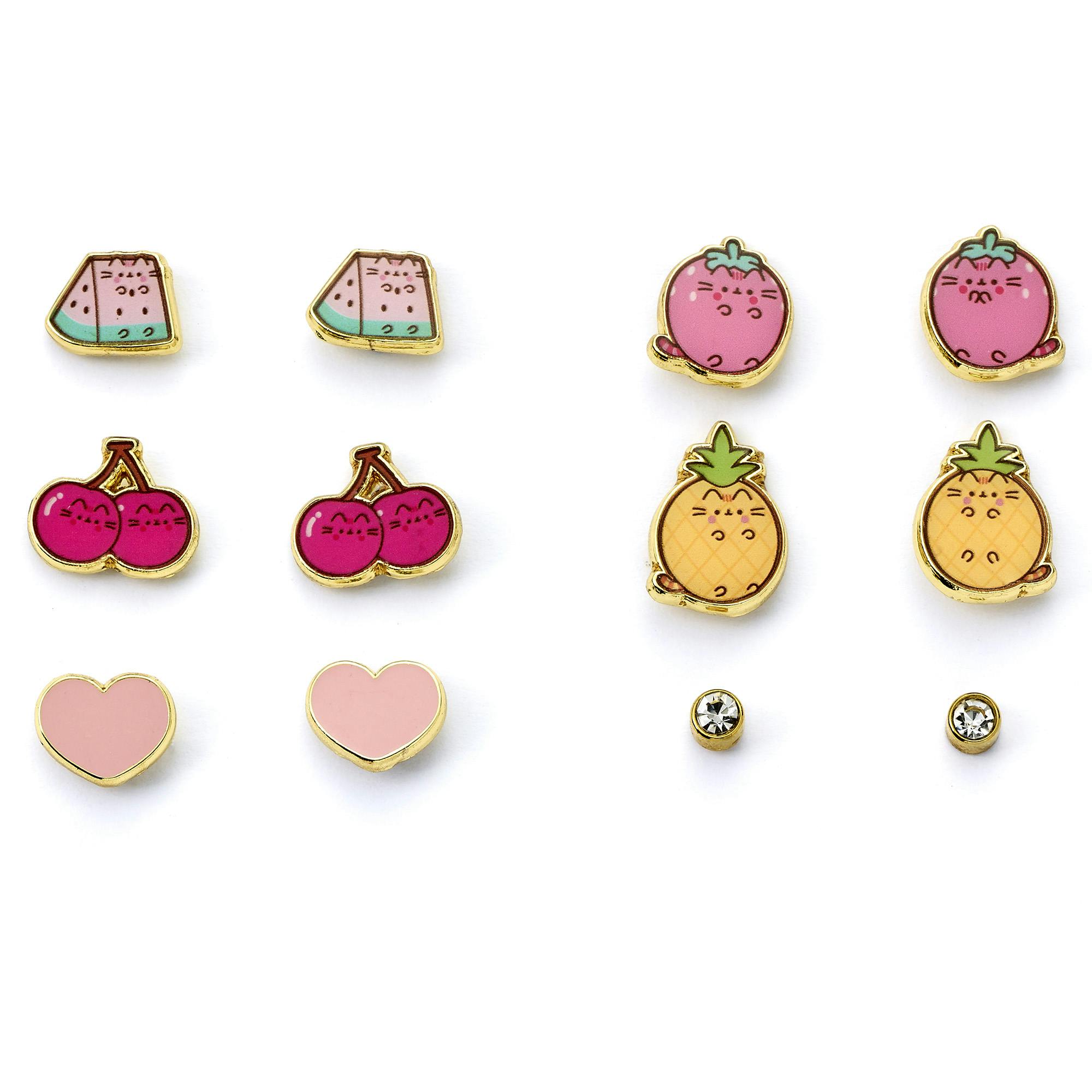 The Carat Shop Light/Blue/Gold Pusheen The Cat Fruits Themed Stud Earring Set