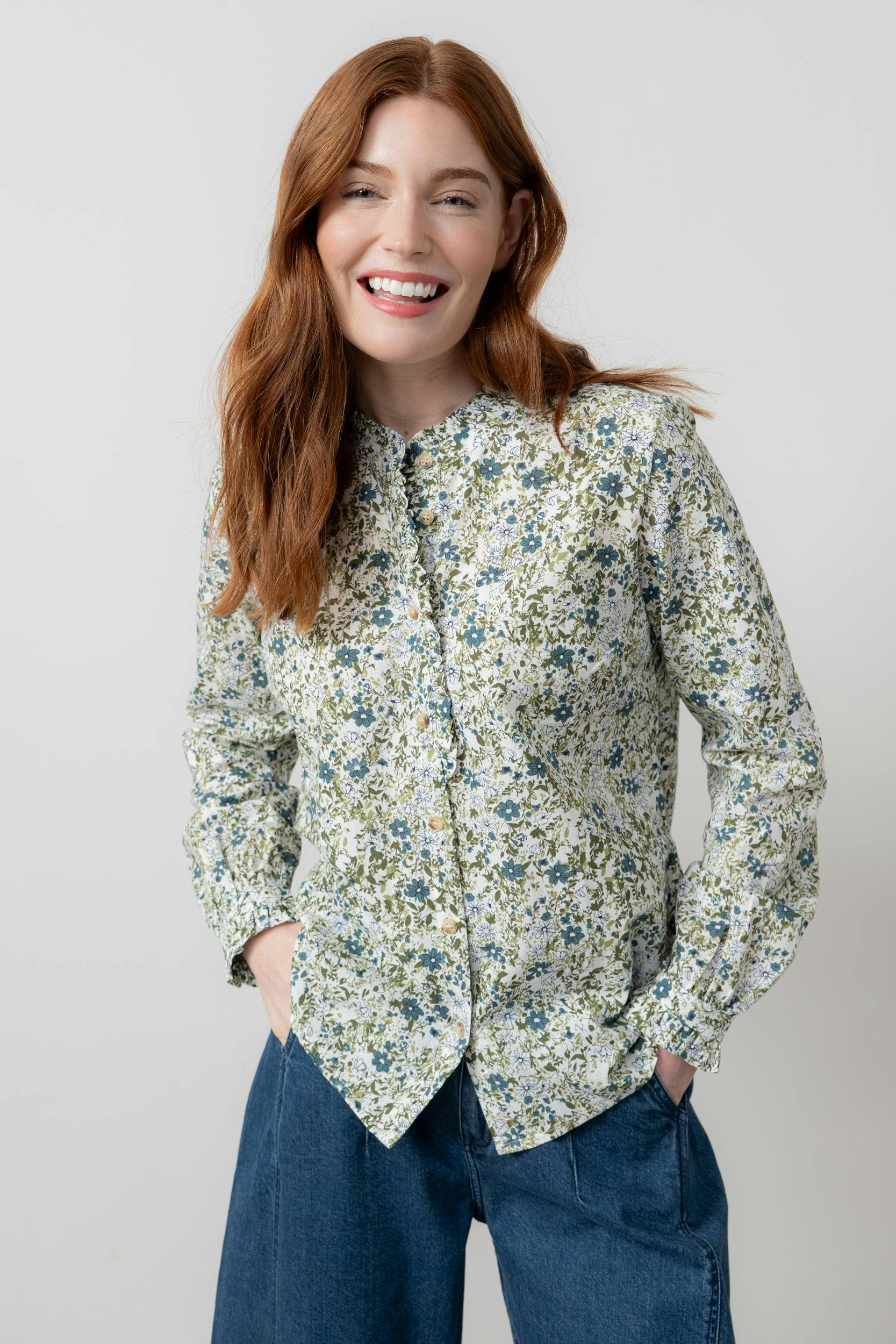 Lily & Me Rachel Organic Cotton Frill Blouse Moss - 16 - Moss