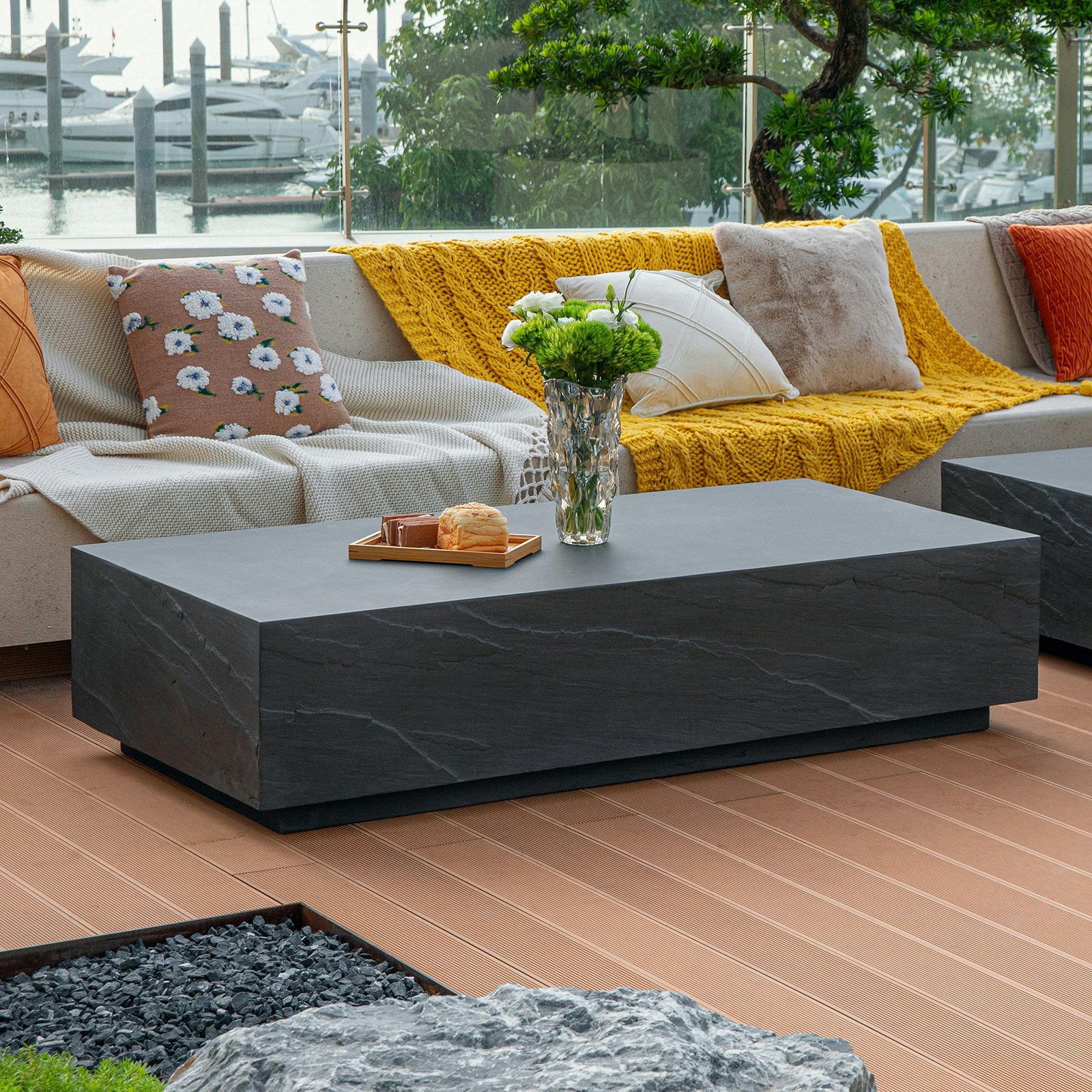 Elementi Black Colorado Grc Rectangular Coffee Table In Slate - Slate - Grc Concrete - 1