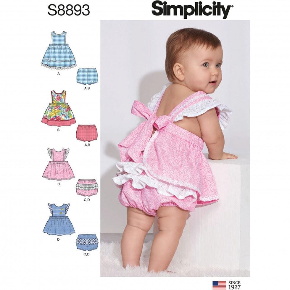 Simplicity Sewing Pattern 8893, Pinafores, Shorts For Baby, A (Xxs-Xs-S-M-L) - Intermediate - A (Xxs-Xs-S-M-L)