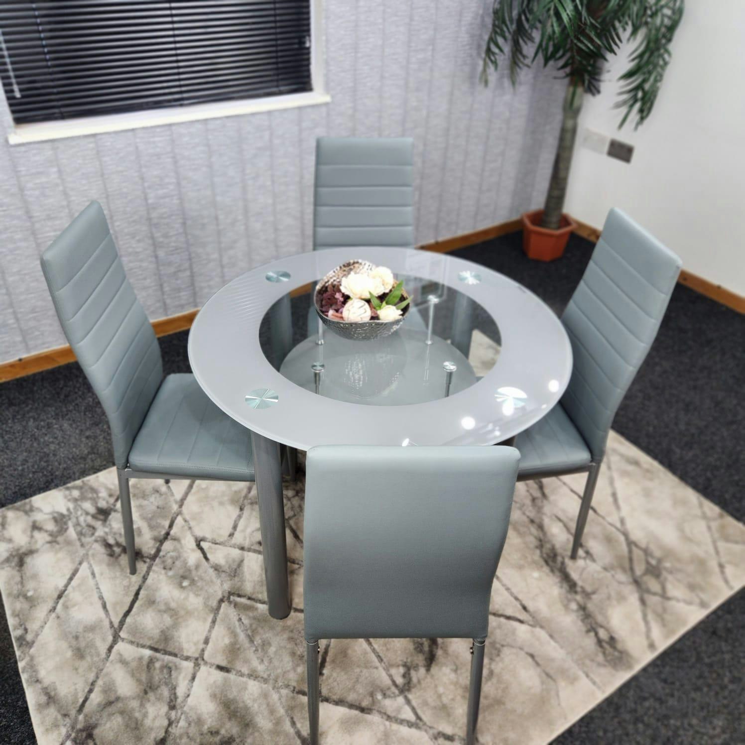Portland 4 Seater Round Dining Set Grey Faux Leather - Image 6