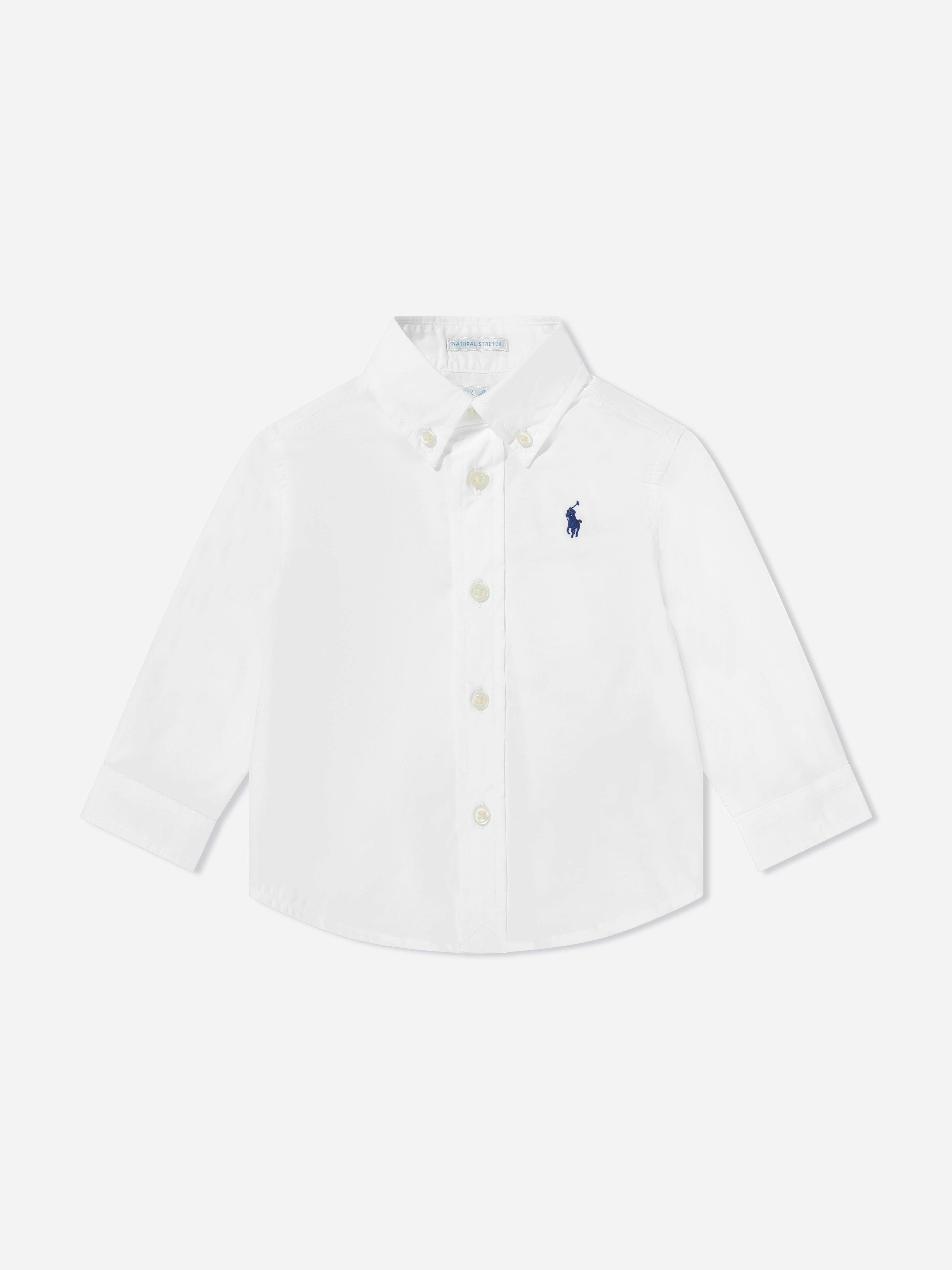 Ralph Lauren Kids Boys White Baby Poplin Logo Shirt In - 18 Months