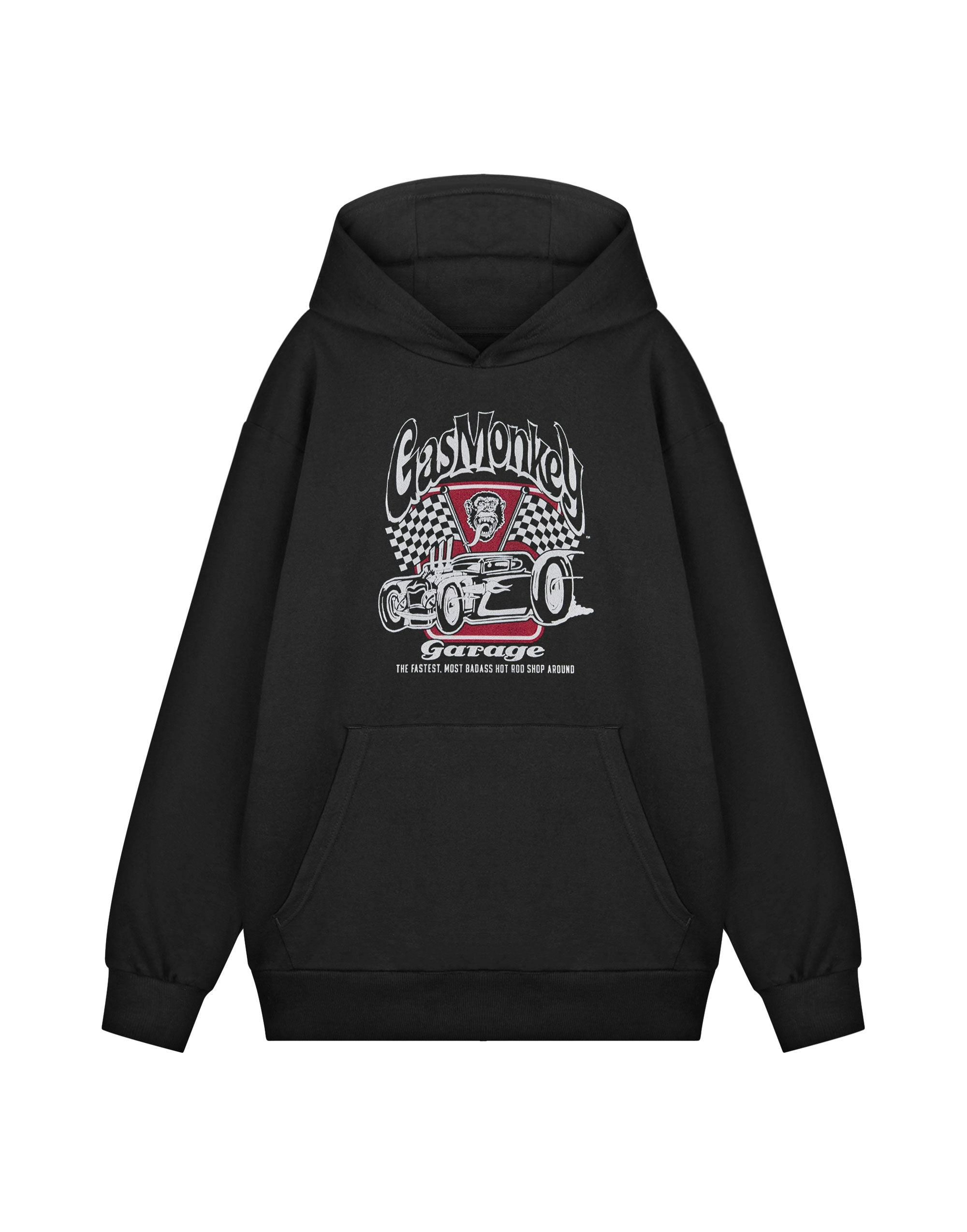 Vanilla Underground Men's Black Gas Monkey Garage Garage Flags Hoodie - Medium