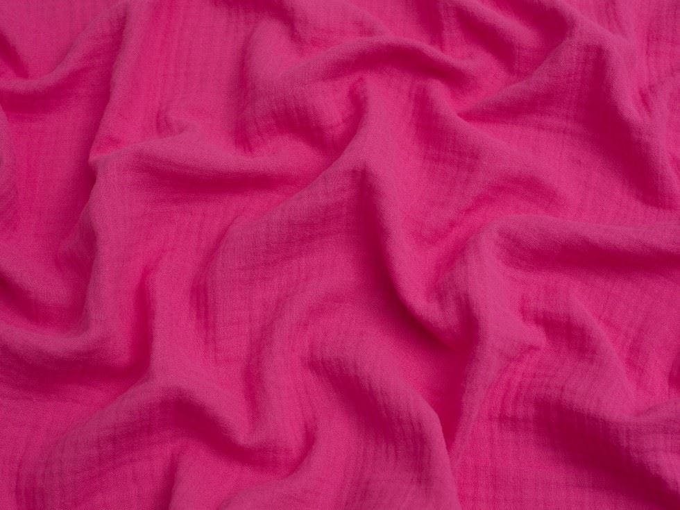 Minerva Core Range Fuchsia Minerva Cotton Double Gauze Fabric - Plain Design Dressmaking Fabric, 130 Cm / 52" Wide - Per Metre