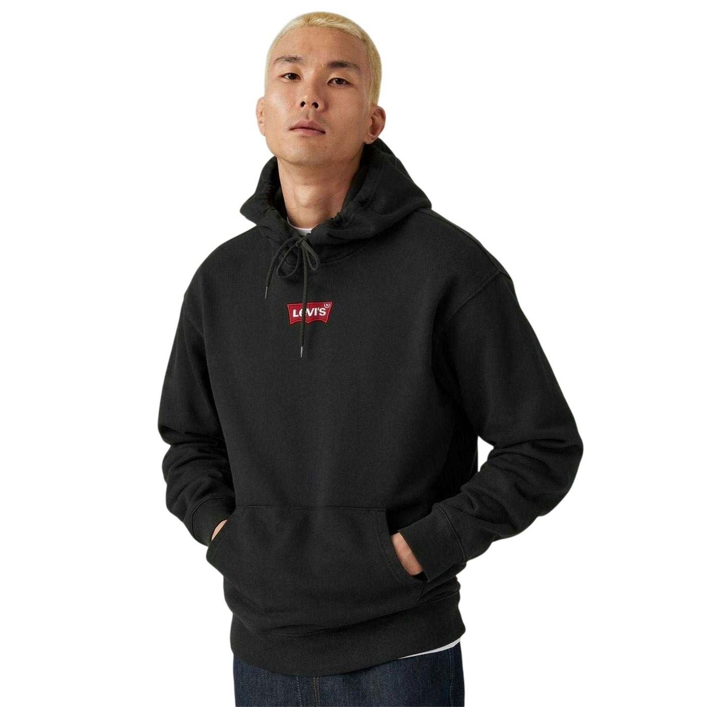 Levis Men's Black Batwing Logo Cotton Blend Relaxed Fit Hoodie - S - 100% Mixed