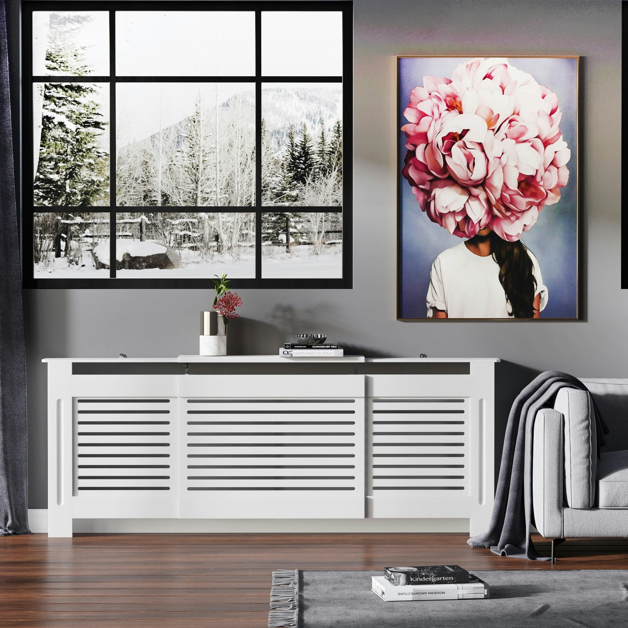 Rackhams White Extendable Radiator Cover Cabinet Slatted Design Mdf Home Office