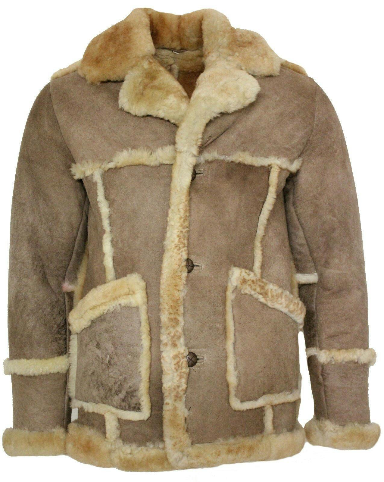 Infinity Leather Men's Beige ’S Designer Winter Sheepskin Fur Coat-Zaragoza - Uk S | Eu 46 | Us 36