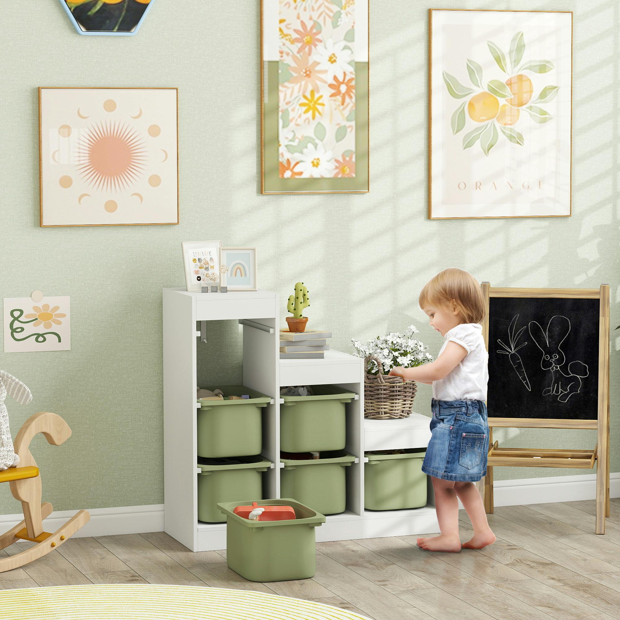Rackhams Green Kids Toy Storage Unit With Removable Bins, For 3-8 Years,