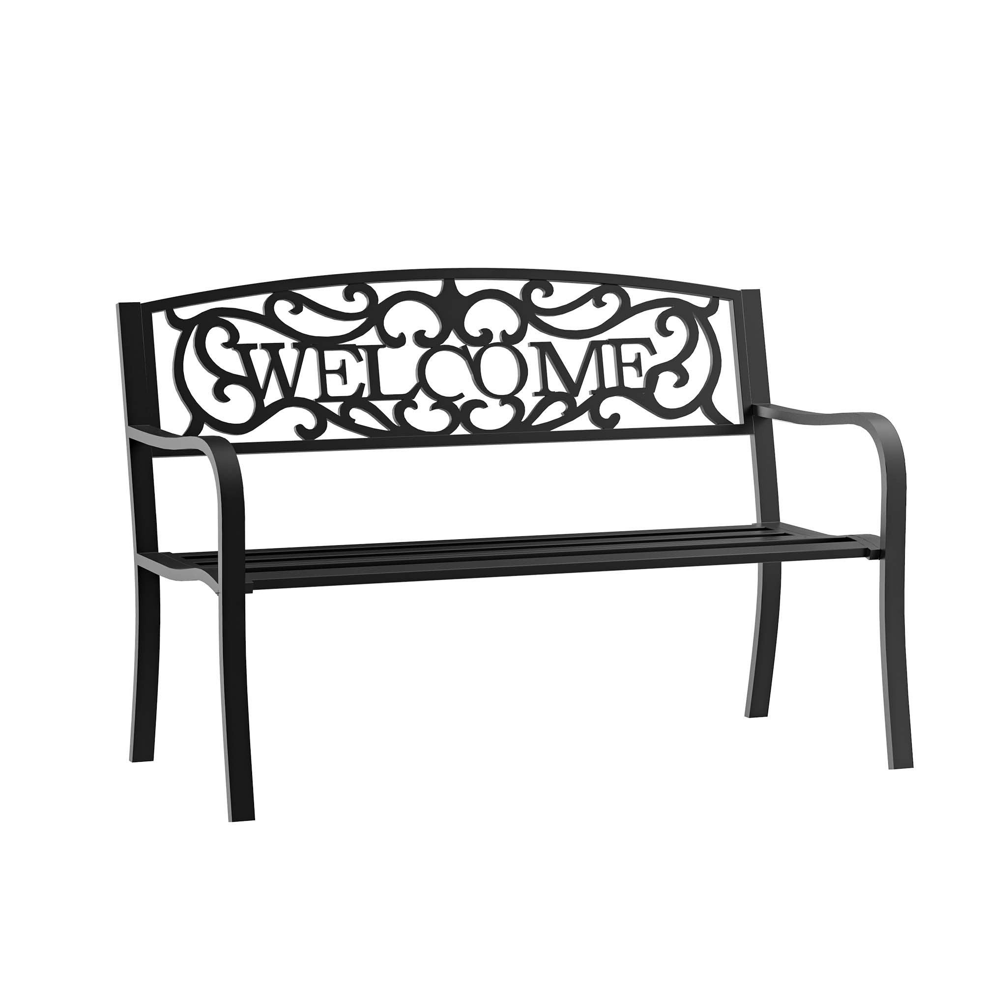 Rackhams Black Garden Bench Double Seat Park Steel Chair Garden Outdoor Metal Patio - - Steel - 127L X Size 60W X 87H Cm