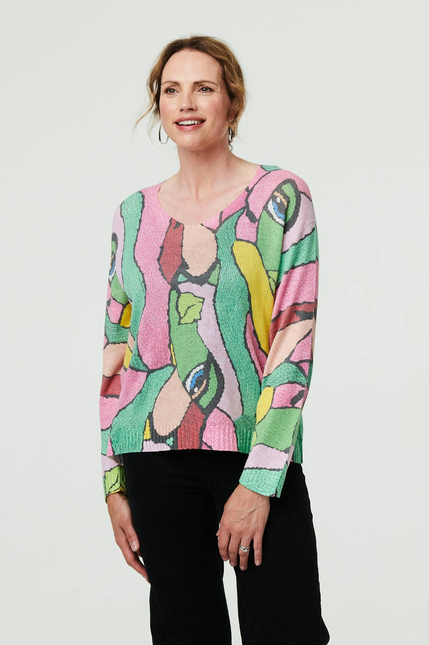 Izabel London Pink Abstract Long Sleeve Textured Top - 12