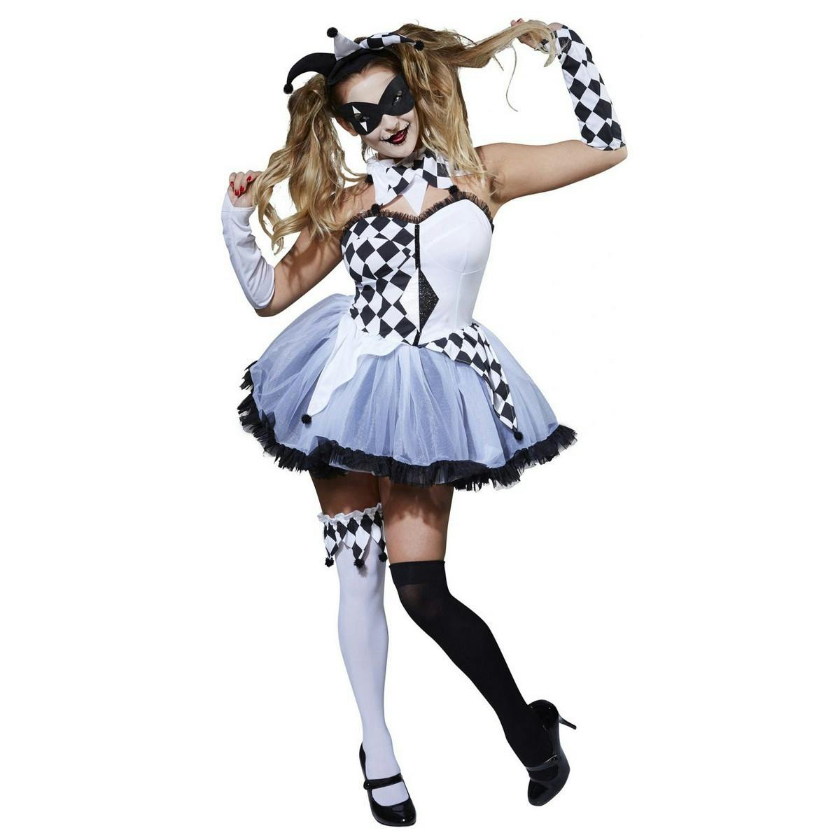 Bristol Novelty Women's White/Black Jesterella Costume - L