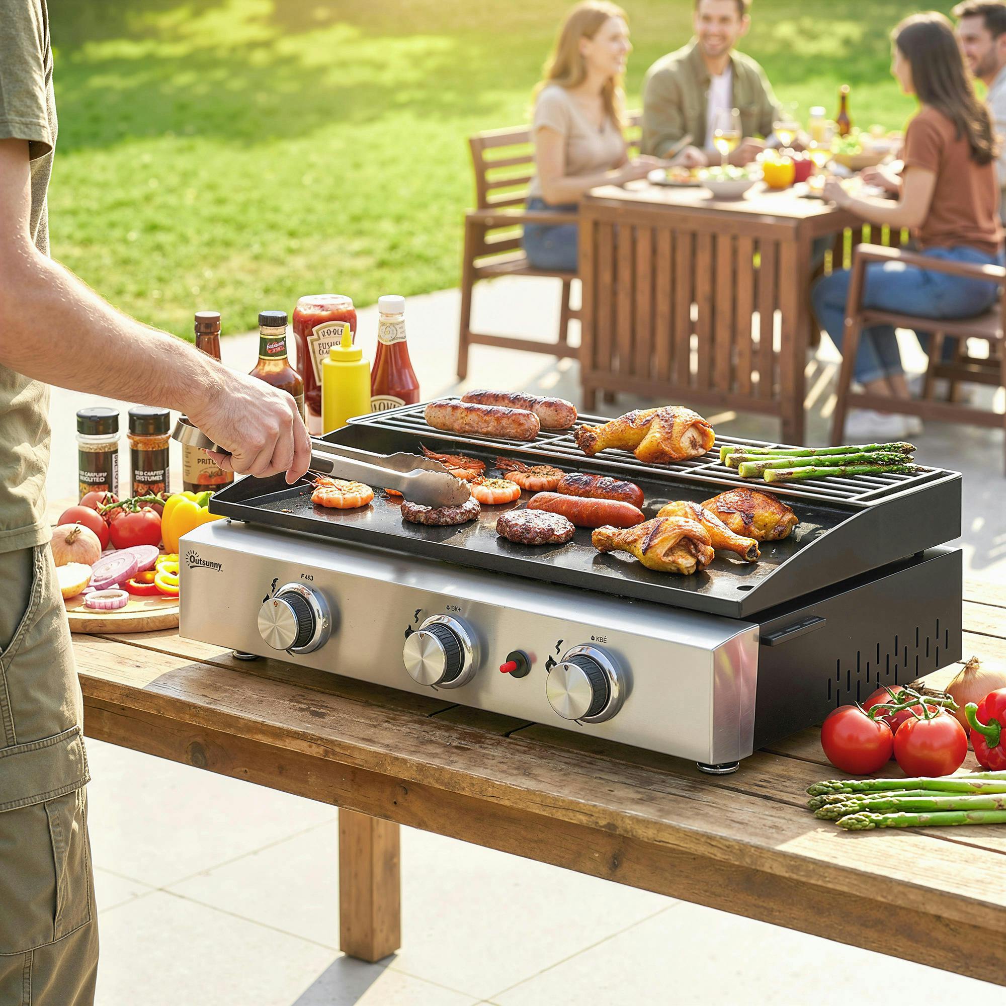 Rackhams Black 3 Burner Grill Griddle, Tabletop Gas Bbq With Grease Cup, - Gas Bbq - 1 - Spcc, Stainless Steel