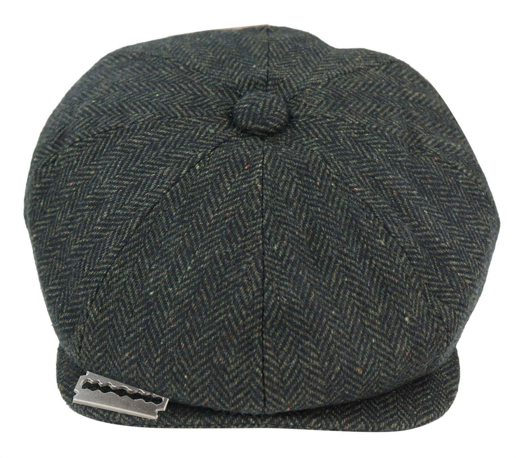 Truclothing Men's Peaky Blinders Tweed Gatsby Flat Baker Hat With Razor Blade - Olive - Xl
