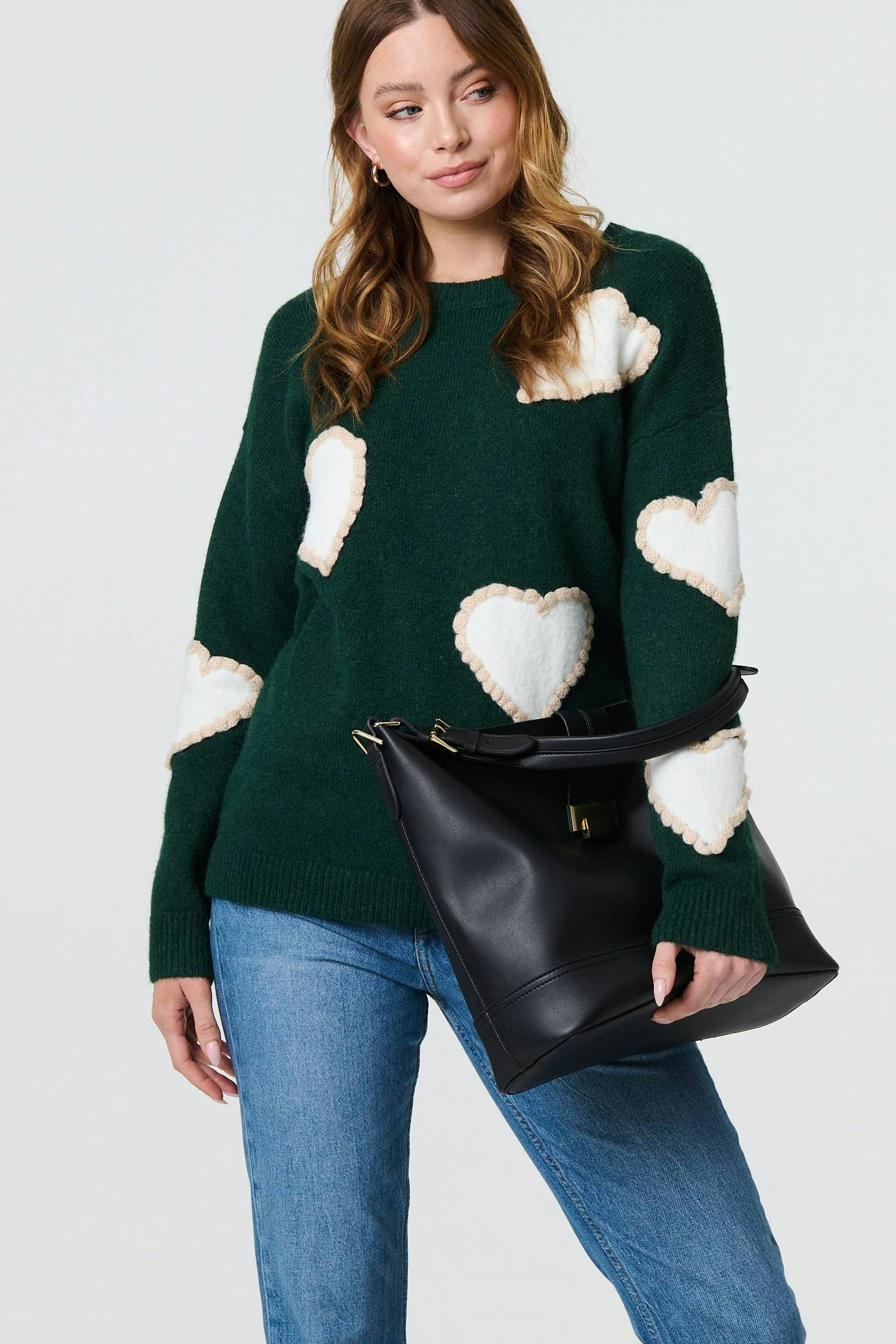 Izabel London Green Heart Embellished Slim Jumper - 12