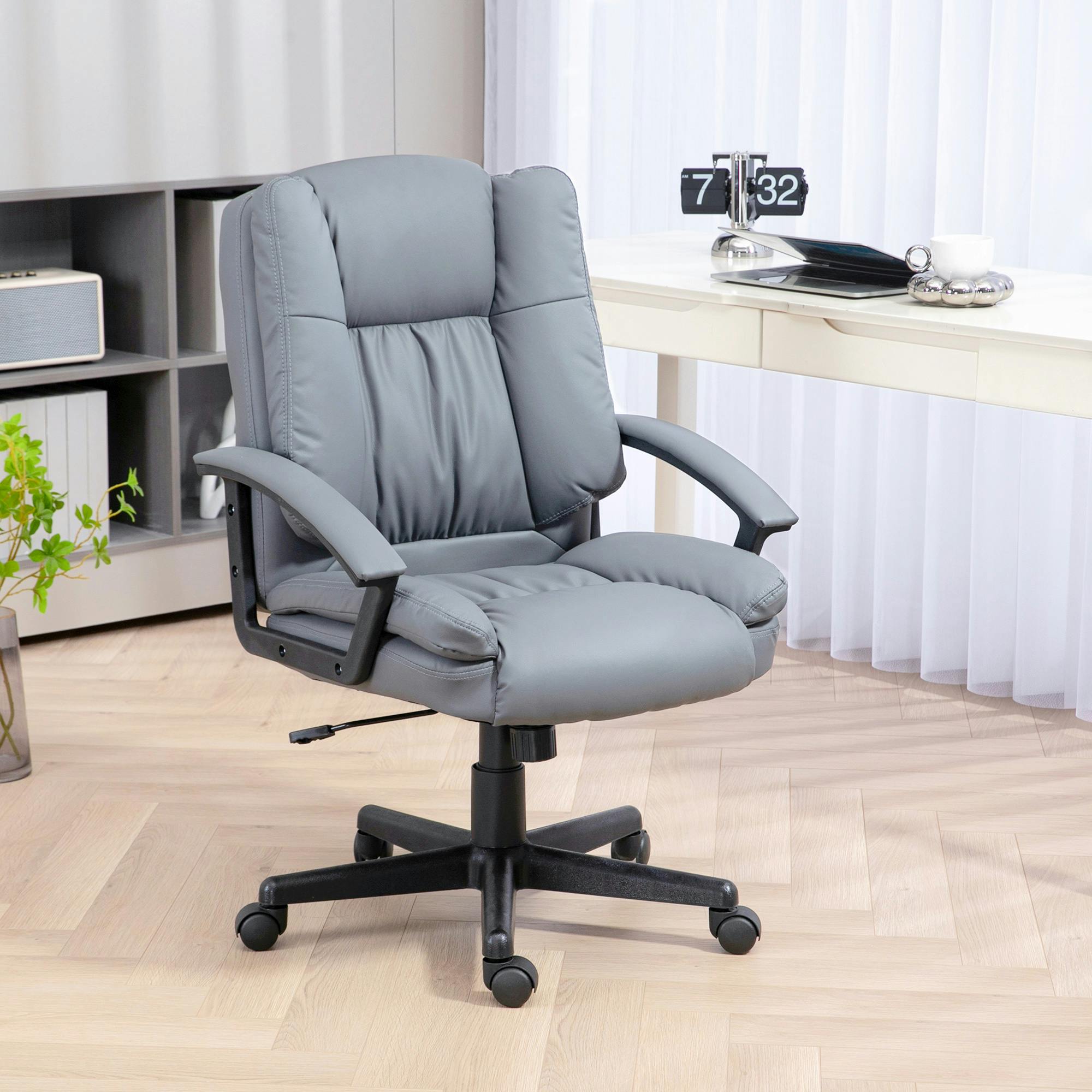 Rackhams Light/Grey Faux Leather Home Office Chair Mid Back Desk Chair With Arms