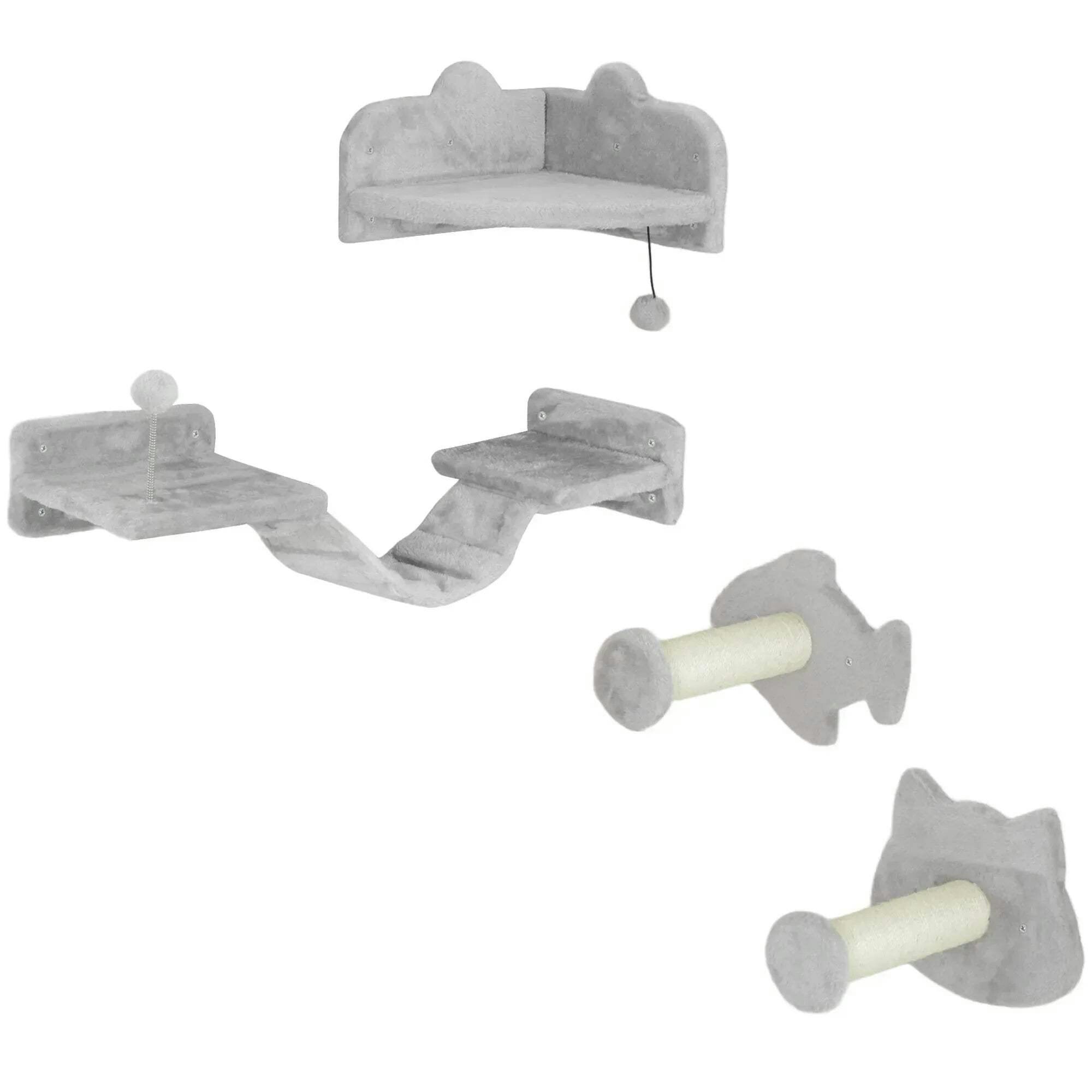 Pawhut 4-Piece Cat Wall Shelves With Steps, Ladder, Jumping Platforms - Image 5